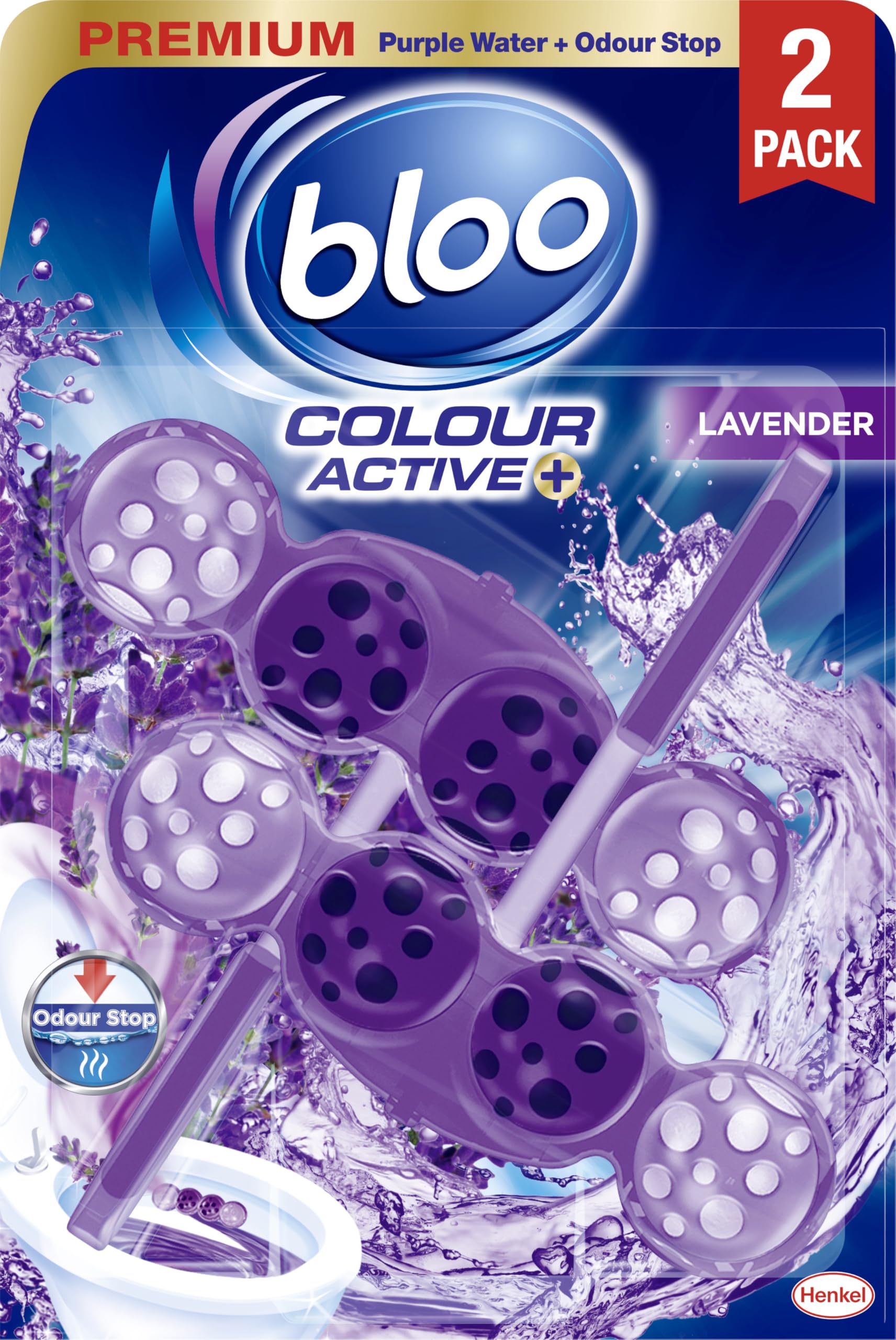 Bloo Colour Active Toilettenstein – Lavendelduft, Anti-Kalk, Geruchsstopp-Technologie, 240 Spülungen