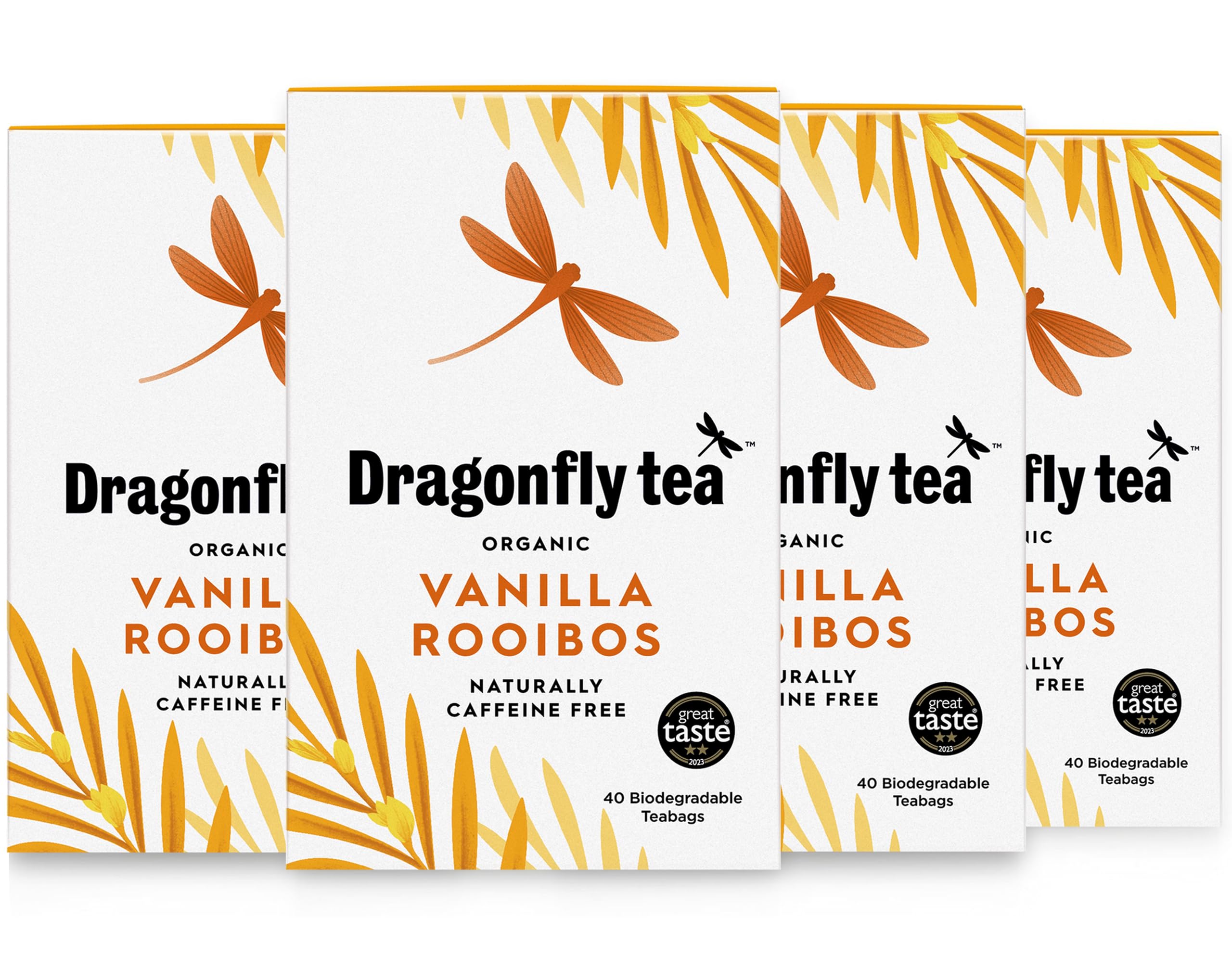 Dragonfly - Organic Vanilla Rooibos Tea Bags, 160 Biodegradable Caffeine-Free Herbal Tea Bags (4 x 40)