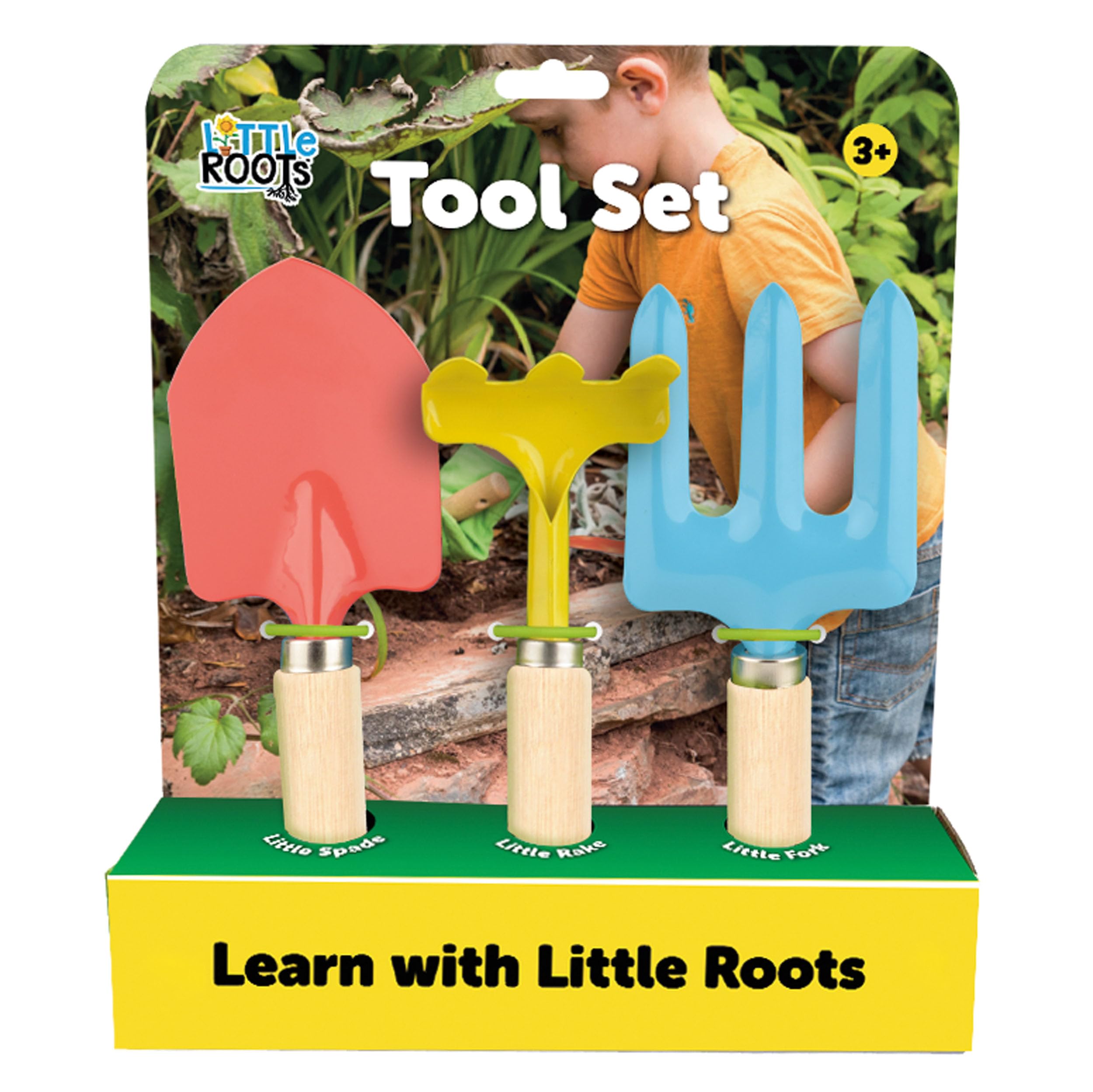 Toyrific Little Roots 3 Piece Children's Gardening Tool Set with Wooden Handles | Ages 3+