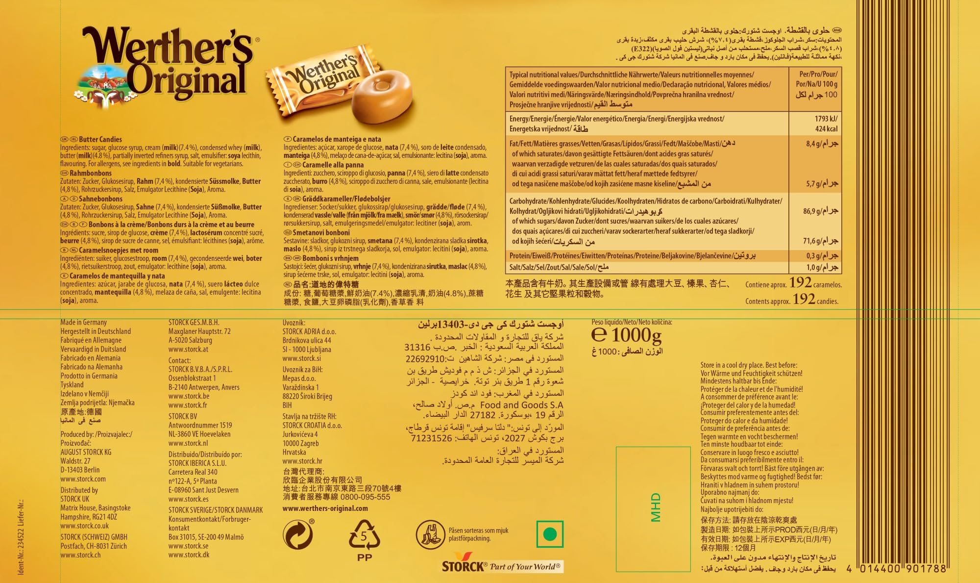 Werther's Original Cream Candies – Klassische Butterkaramell-Leckereien, Glutenfrei &amp; Vegetarisch, 1 kg Beutel zum Teilen 6