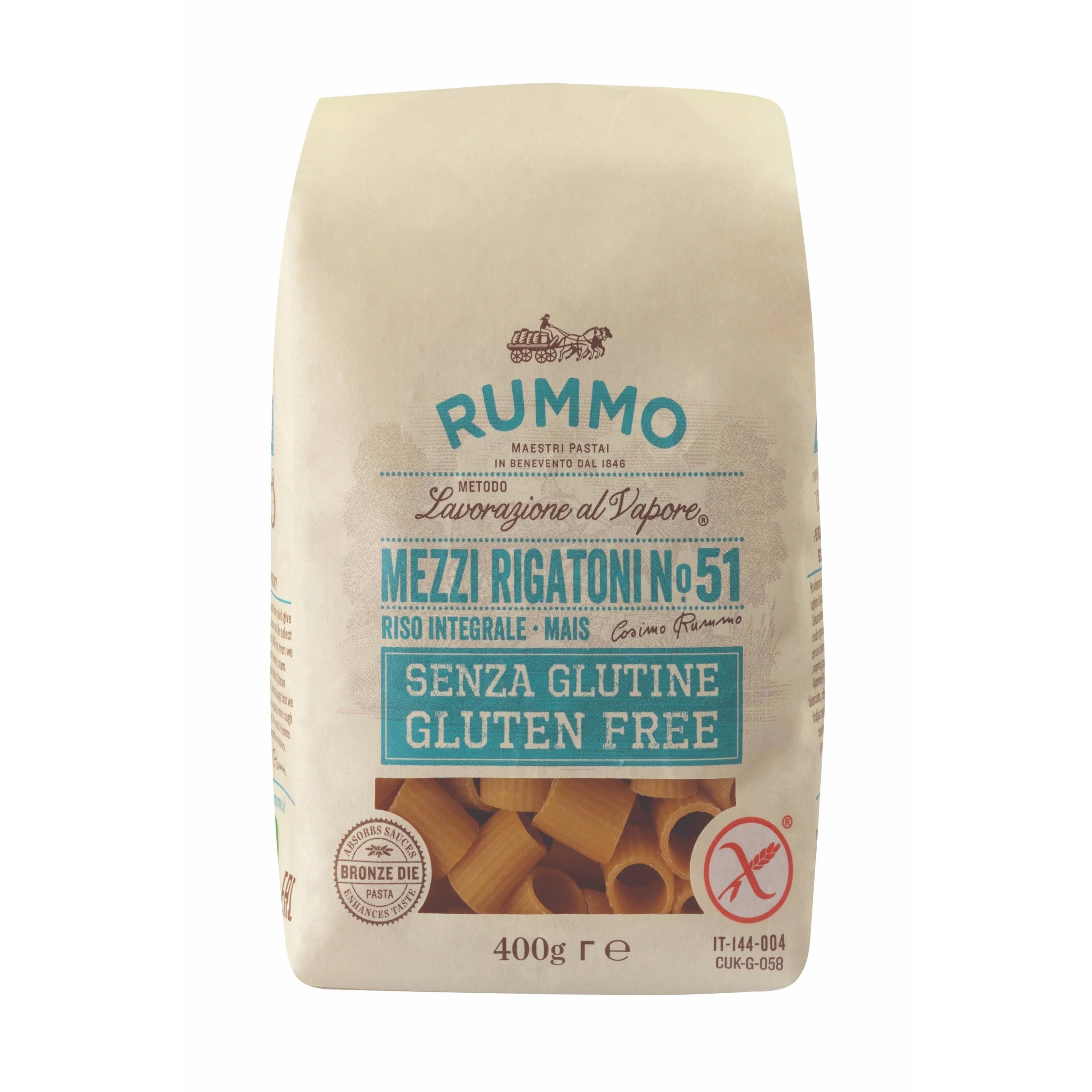 Rummo Gluten-Free Mezzi Rigatoni No. 51 – Organic Italian Pasta, Short Tubular Shape for Sauces & Baking