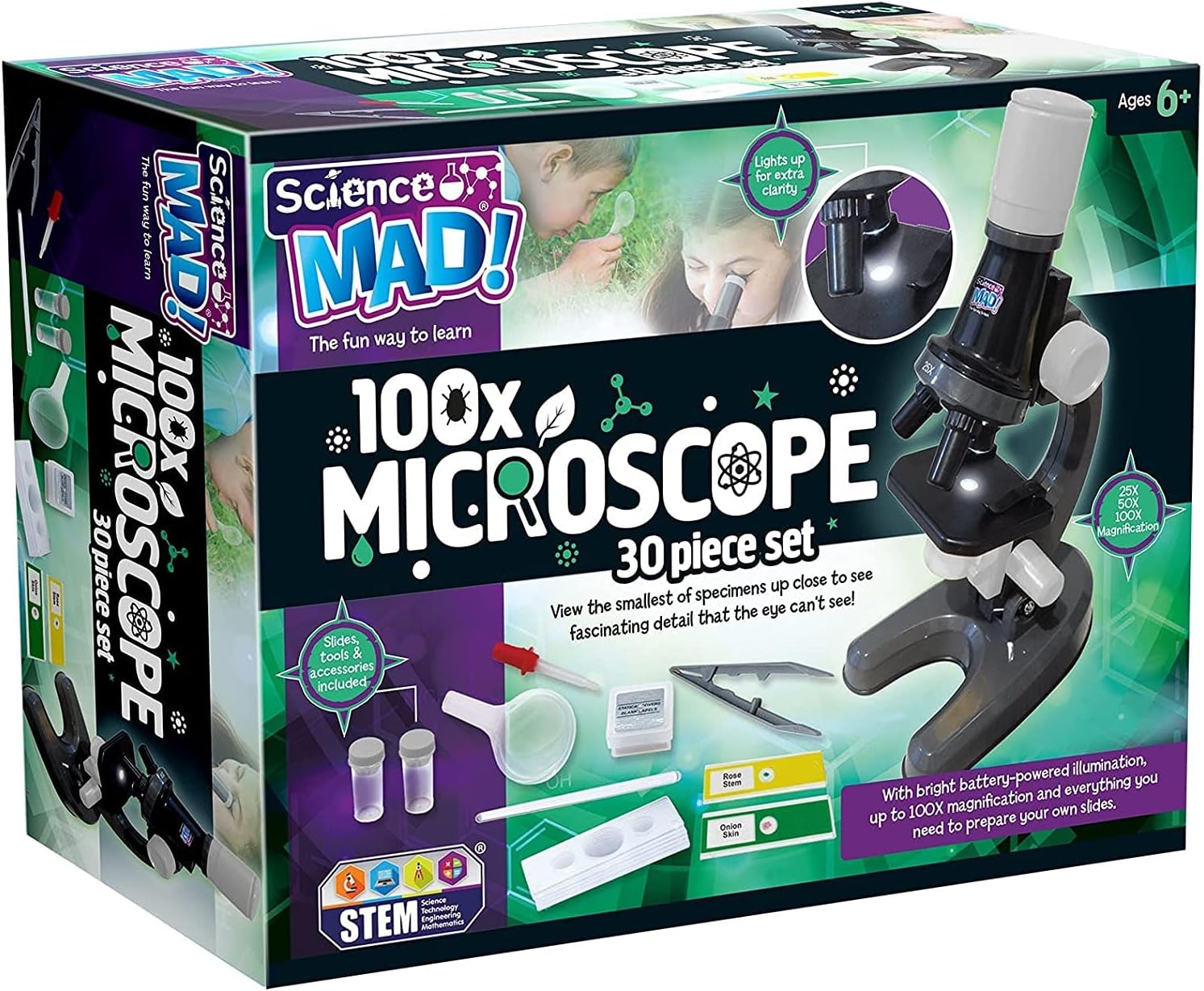 Science Mad SM45 Rose 100x Microscope - Educational STEM Toy for Kids 6+