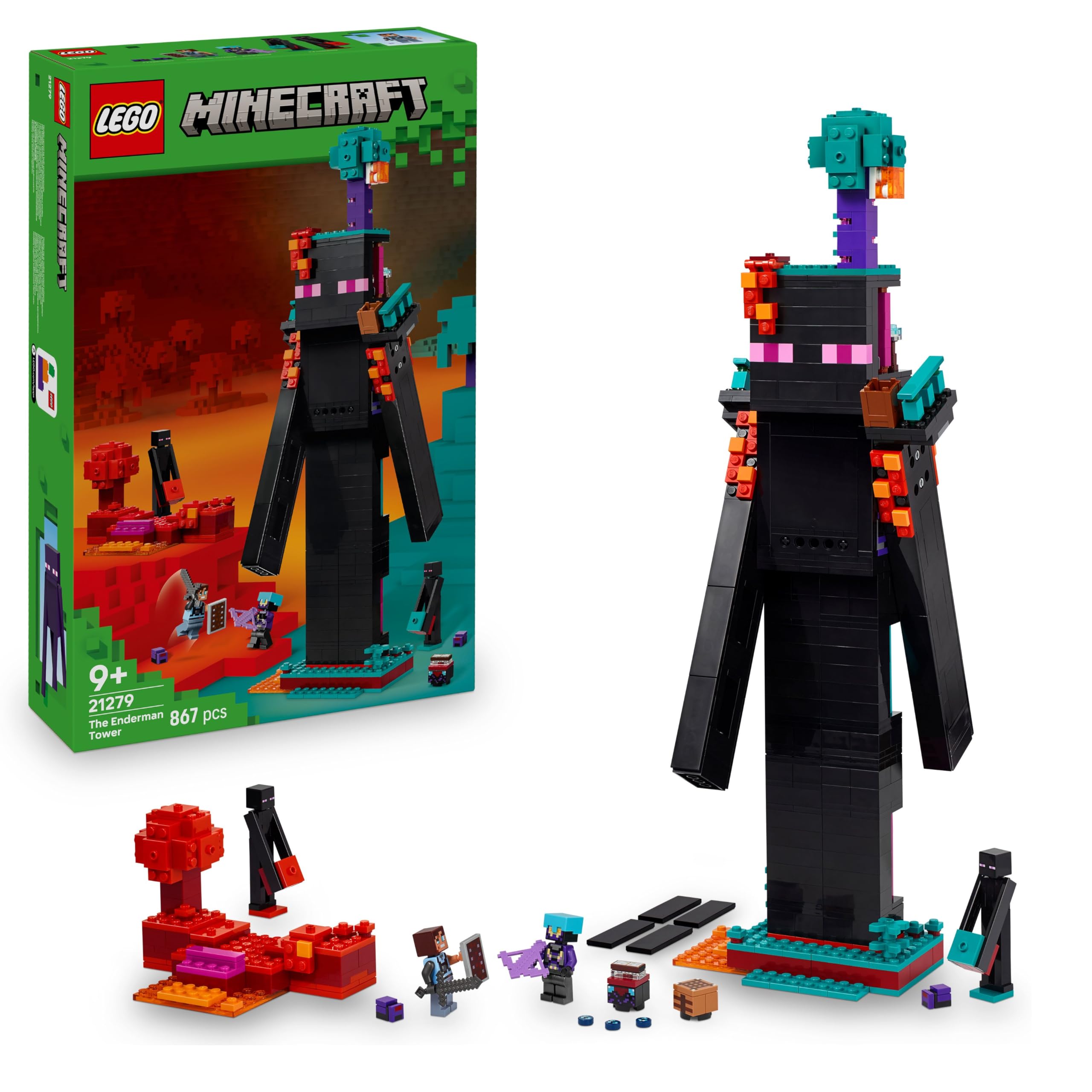 LEGO Minecraft 2in1 The Enderman Tower - Rebuildable Building Set with Enderman, Endermite & Nether Portal