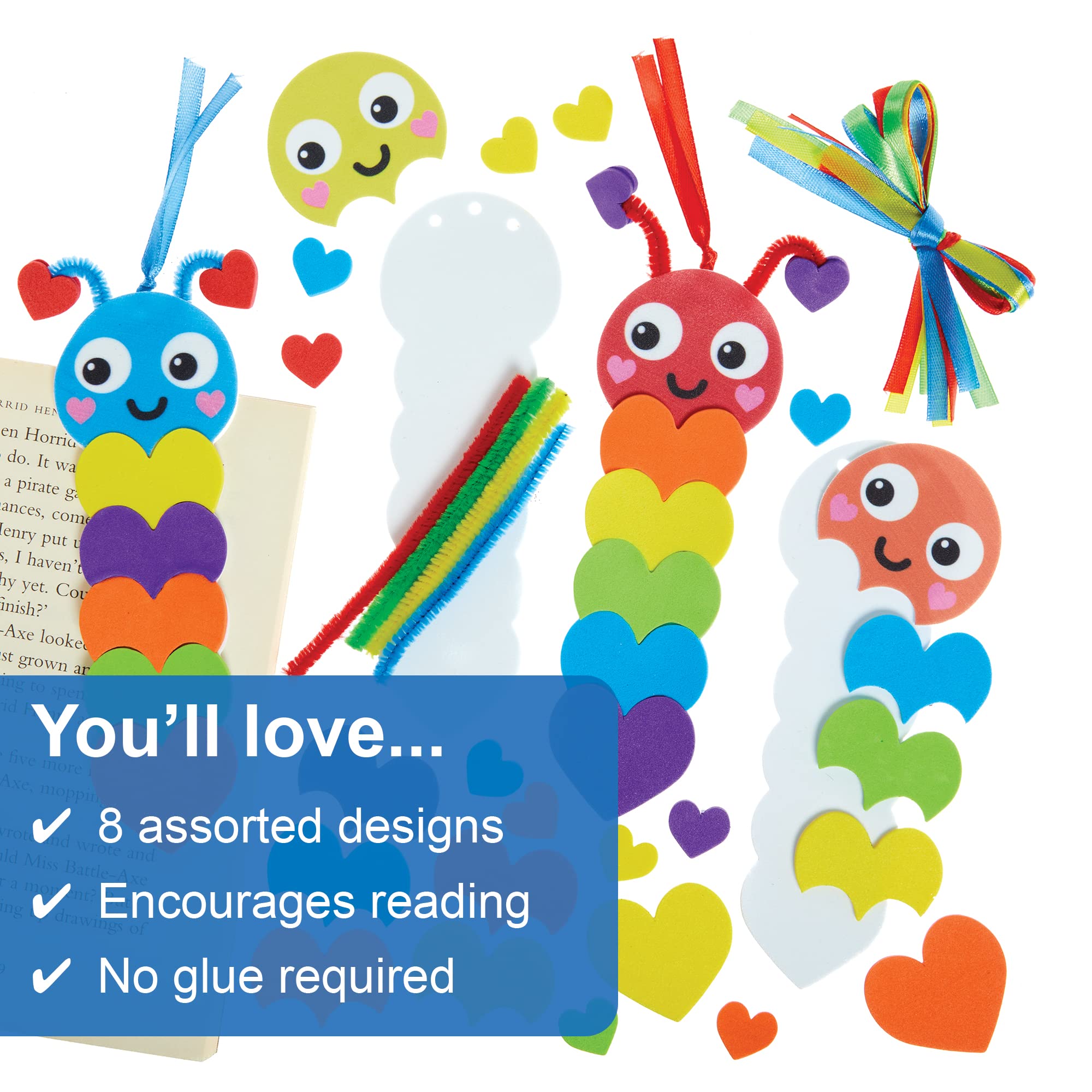 Baker Ross FX455 Caterpillar Rainbow Love Heart Bookmark Craft Kit - Pack of8 5