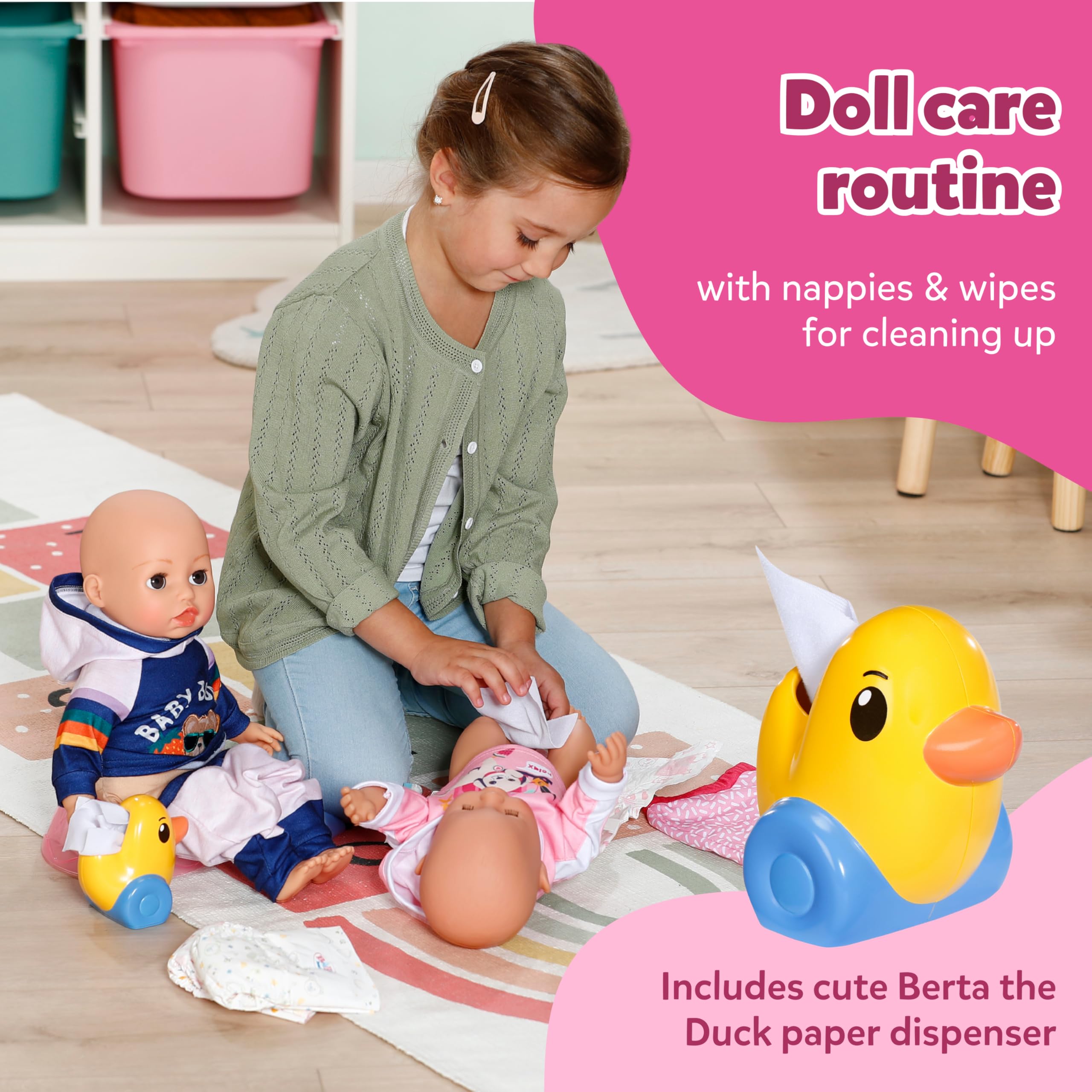 BABY born Potty Set - Includes Diapers, Cream Jar & Duck Berta Tissue Dispenser | Pink Plastic 3