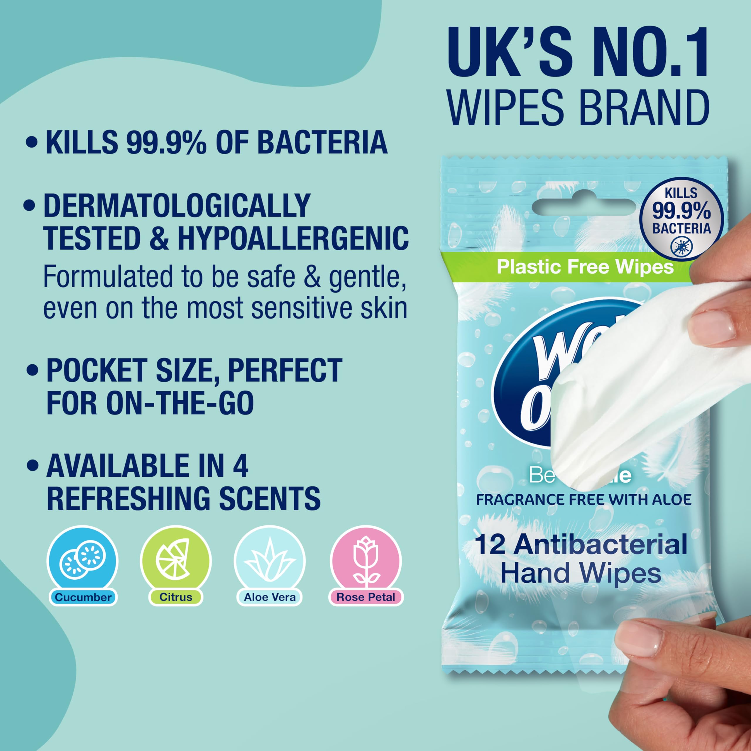 Wet Ones Antibacterial Pocket Size Hand Wipes - Plastic Free, Fragrance Free | 12 Count Pack