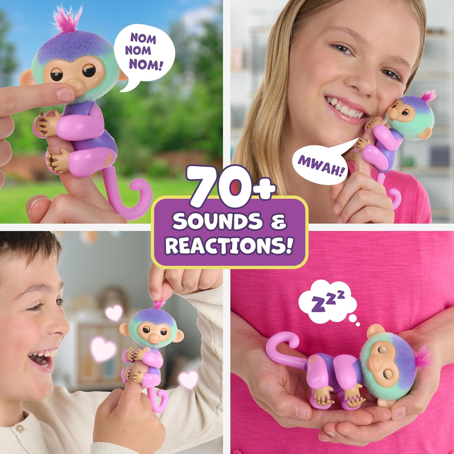 Fingerlings 3181 Magic Interactive Baby Monkey - Norah (Teal & Purple) with Fortune-Telling & Mood-Sensing Features 7