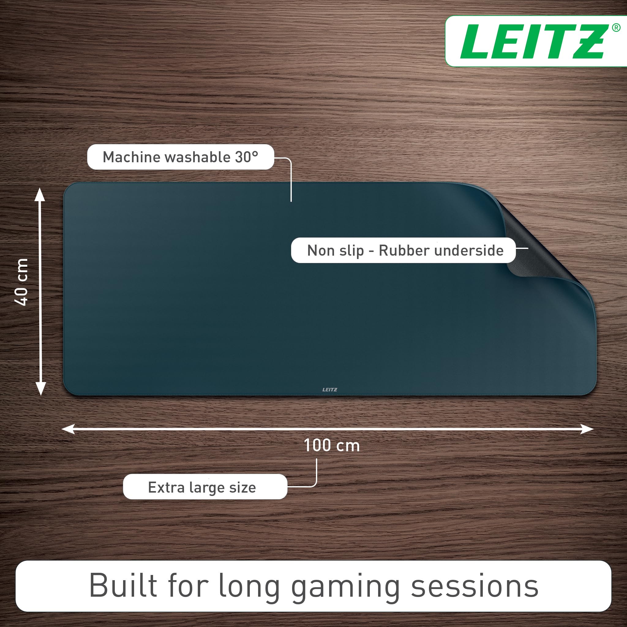Leitz Extra Large Gaming Mat - 100x40cm | Non-Slip Rubber Backing | Velvet Grey 4