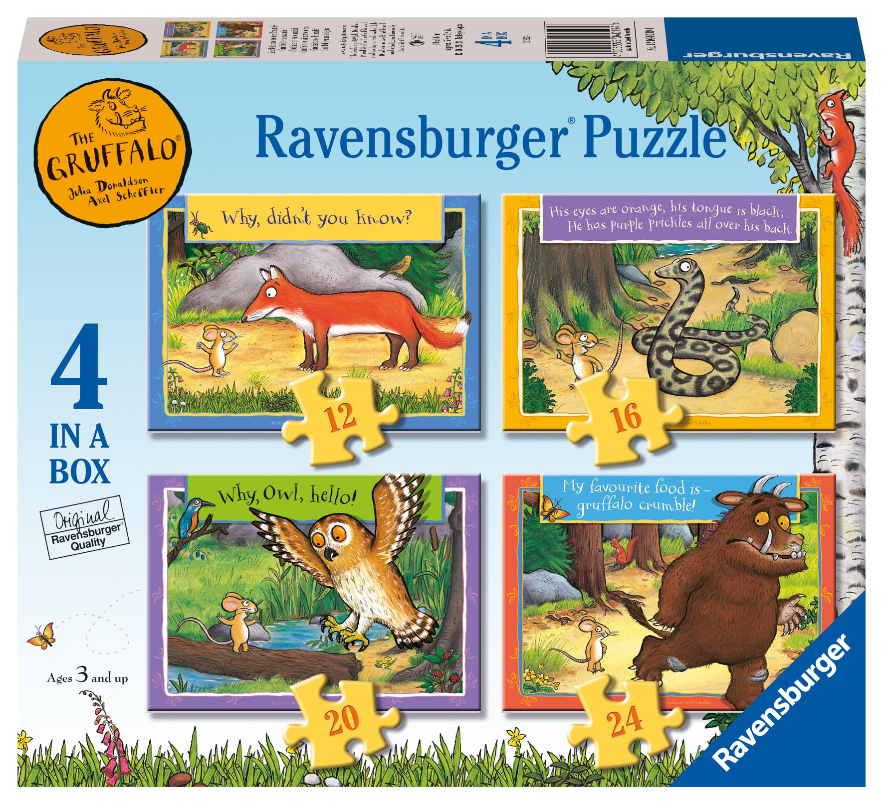 Ravensburger The Gruffalo 4-in-a-Box Jigsaw Puzzle Set - 72-Piece Puzzles for Kids Ages 3+