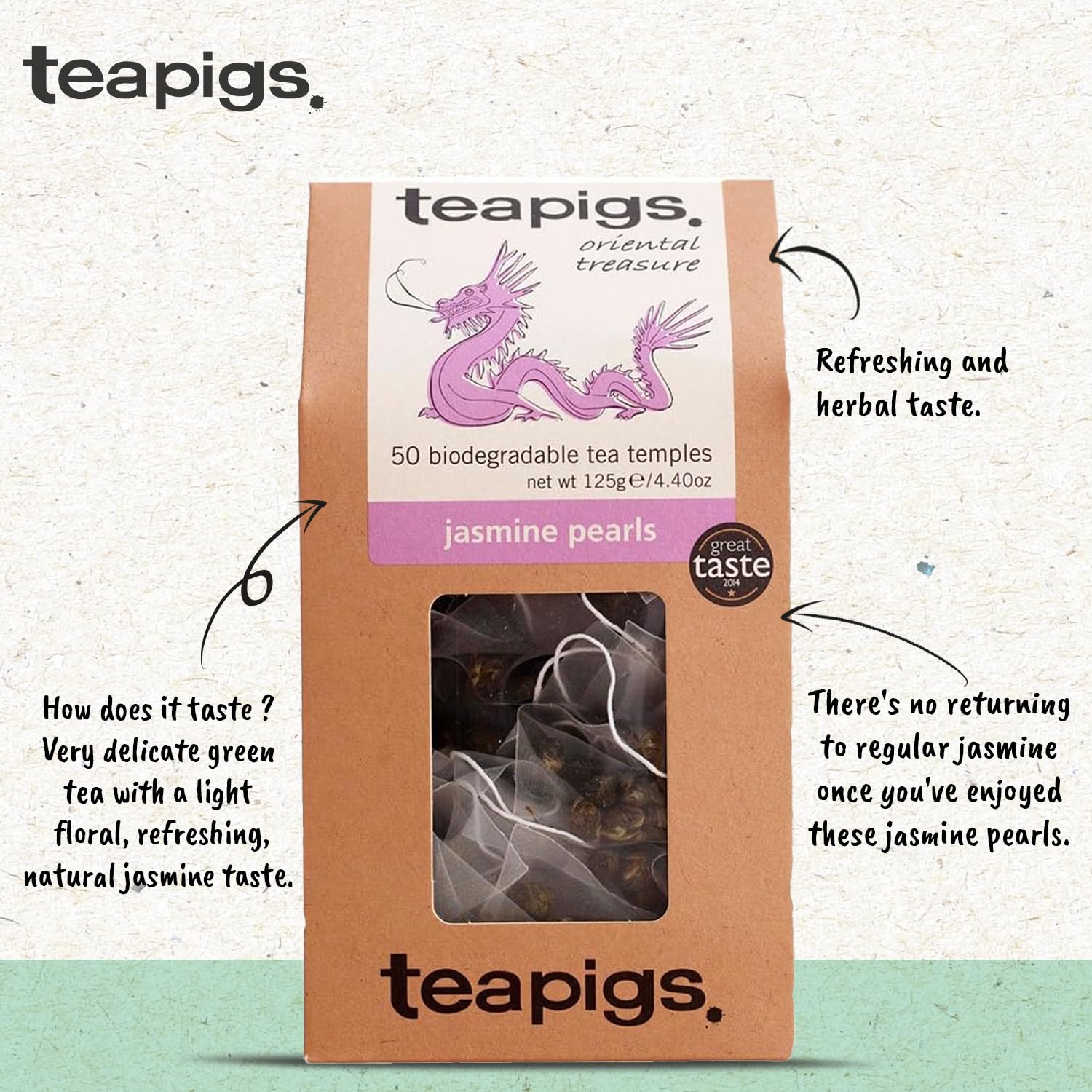 teapigs Jasmine Pearls Green Tea - Hand-Rolled Jasmine Infused Tea Bags, 50 Biodegradable Tea Temples 9
