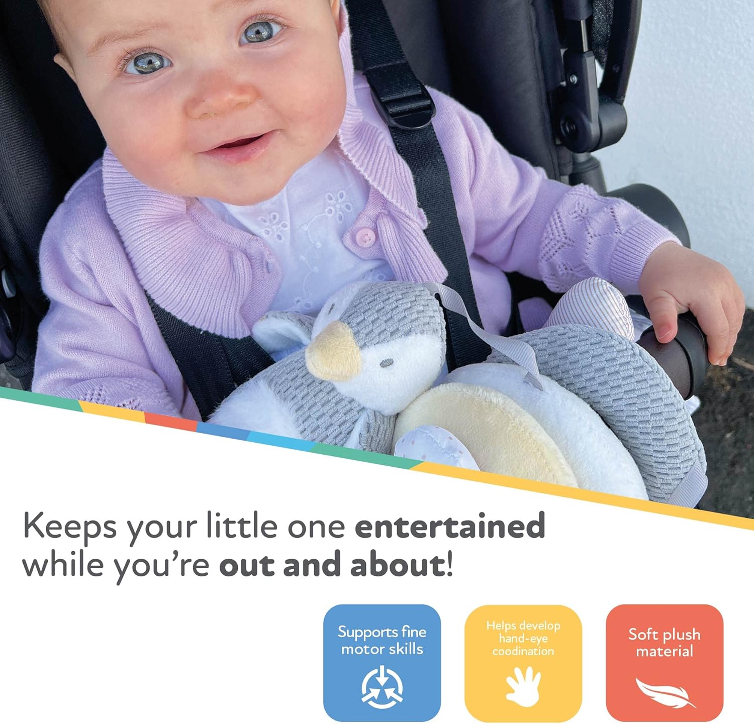 Nuby Penguin Activity Spiral Toy - Sensory Play for Pram, Car Seat & Highchair (0+ Months) 3