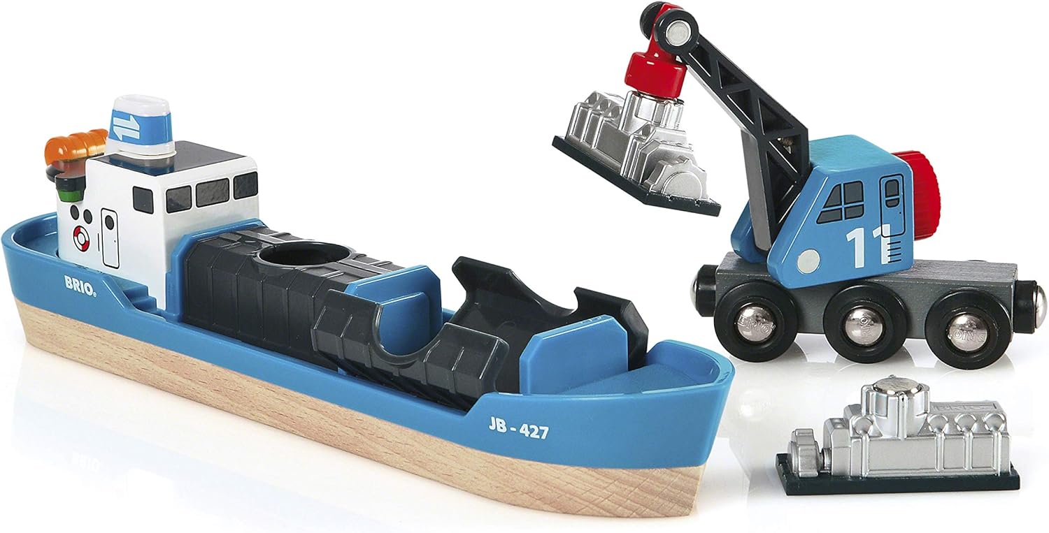 BRIO World Harbour Freight Ship and Crane Wooden Train Set Accessory