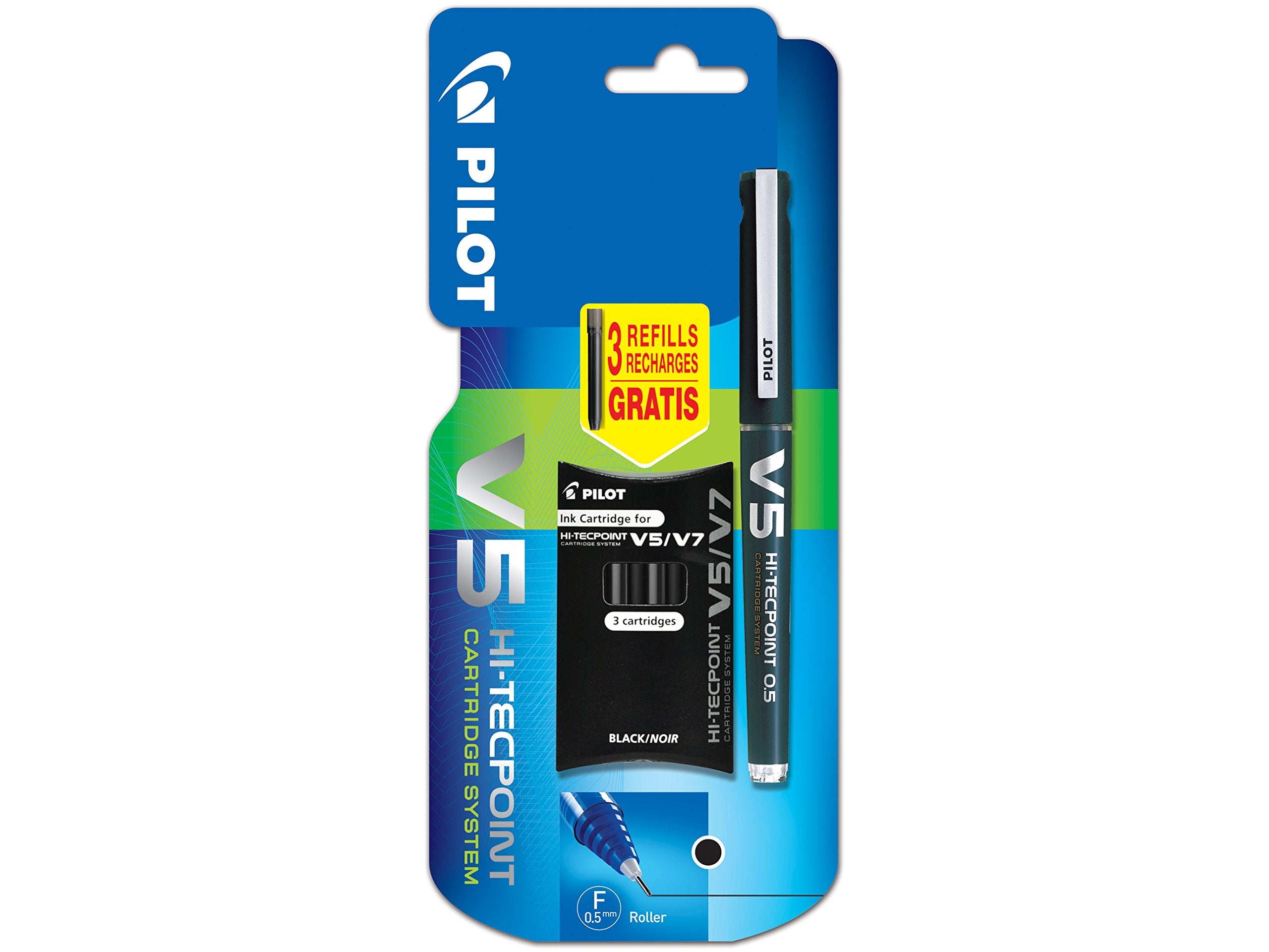 PILOT V5 Liquid Ink Rollerball Pen - 0.5 mm Tip, Black Ink | 4 Piece Set