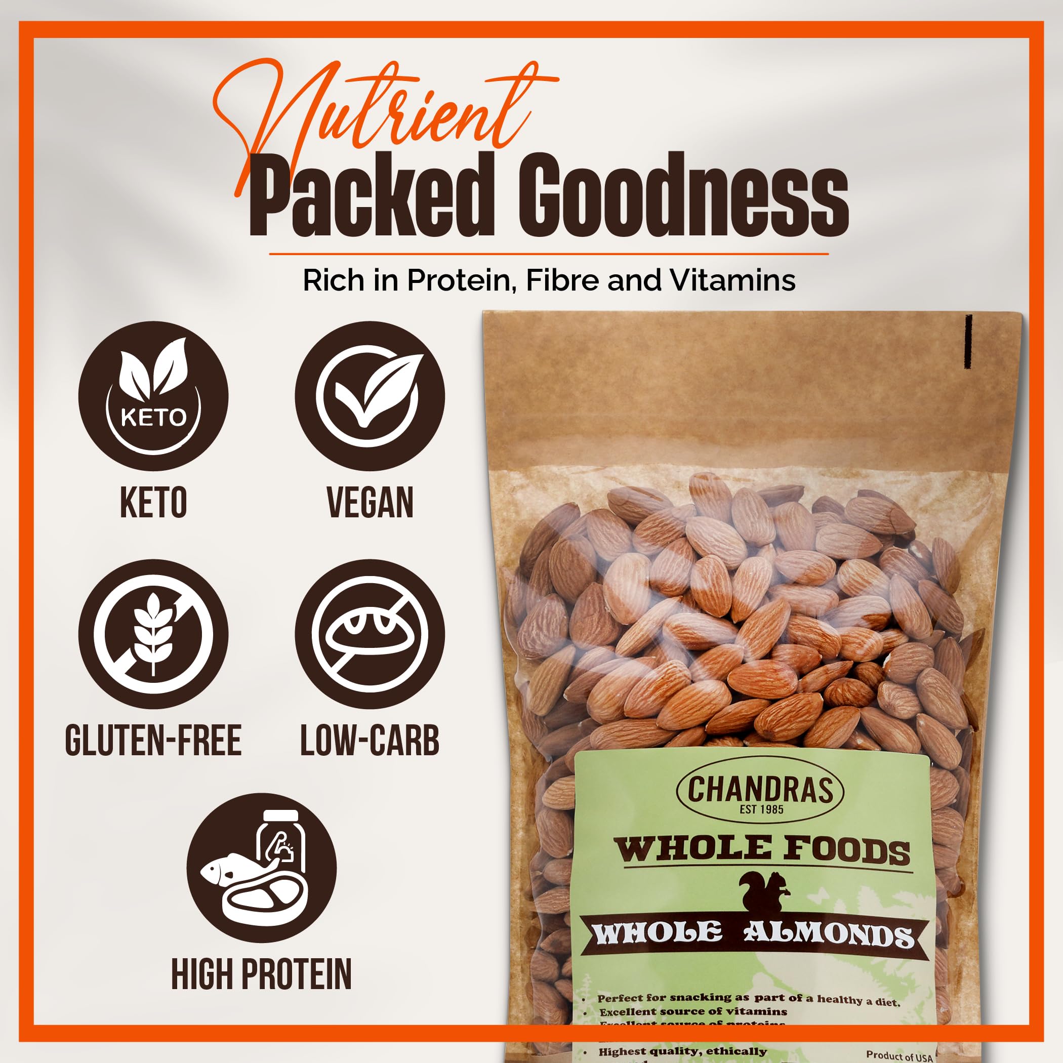 Chandra Whole Foods - Almonds 1KG - Premium Raw Almonds for Snacking, Baking, Smoothies 3