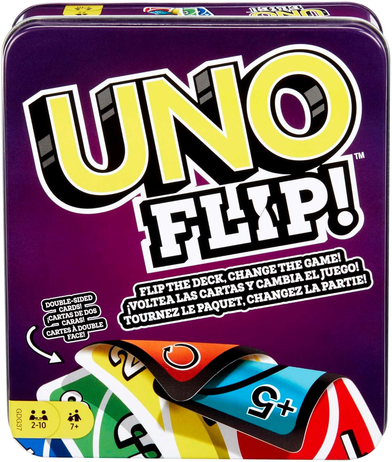 Mattel Games UNO FLIP! Family Card Game in Sturdy Tin with 112 Double-Sided Cards