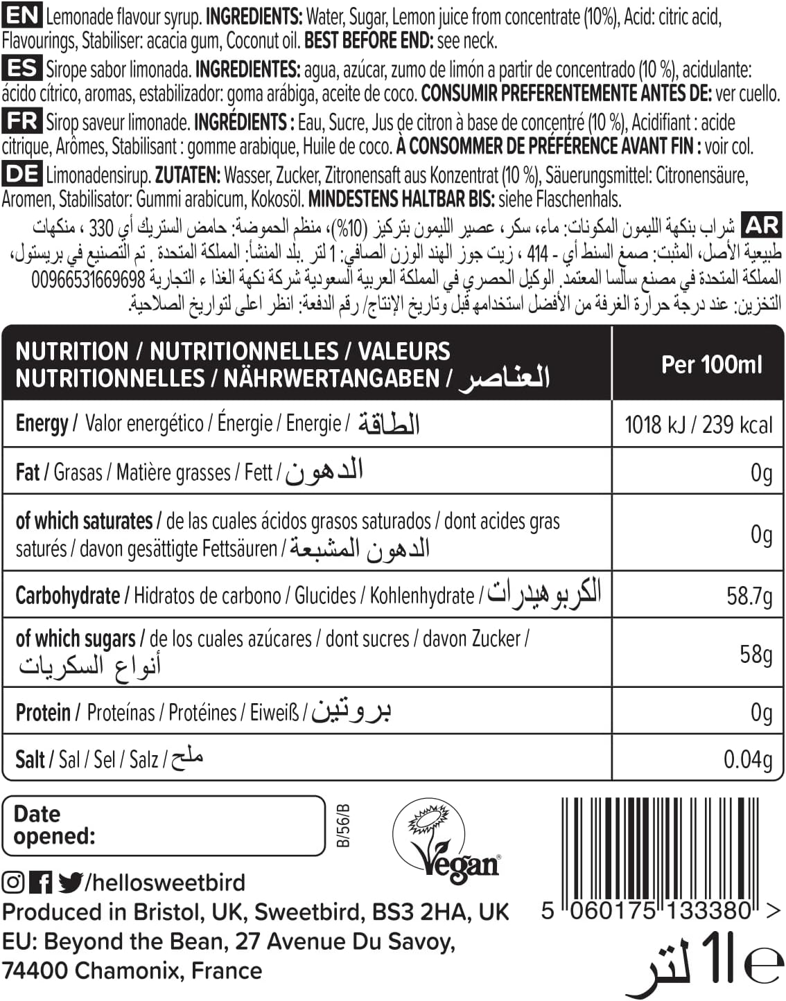 Sweetbird – Limonadensirup (1 Liter) – Veganerfreundlich 7