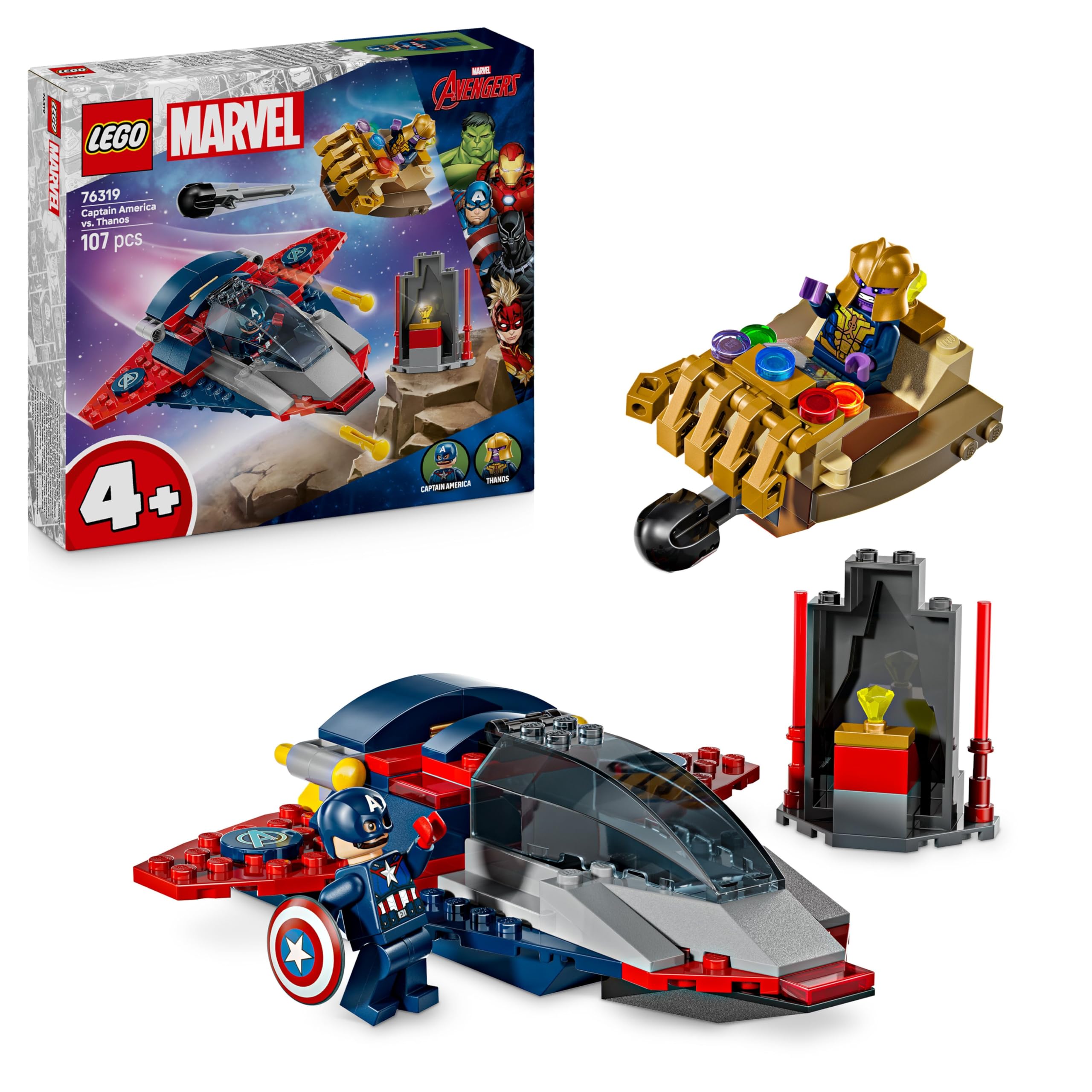 LEGO Marvel Captain America vs. Thanos - Super Hero Building Playset with Quinjet & Infinity Gauntlet Spaceship