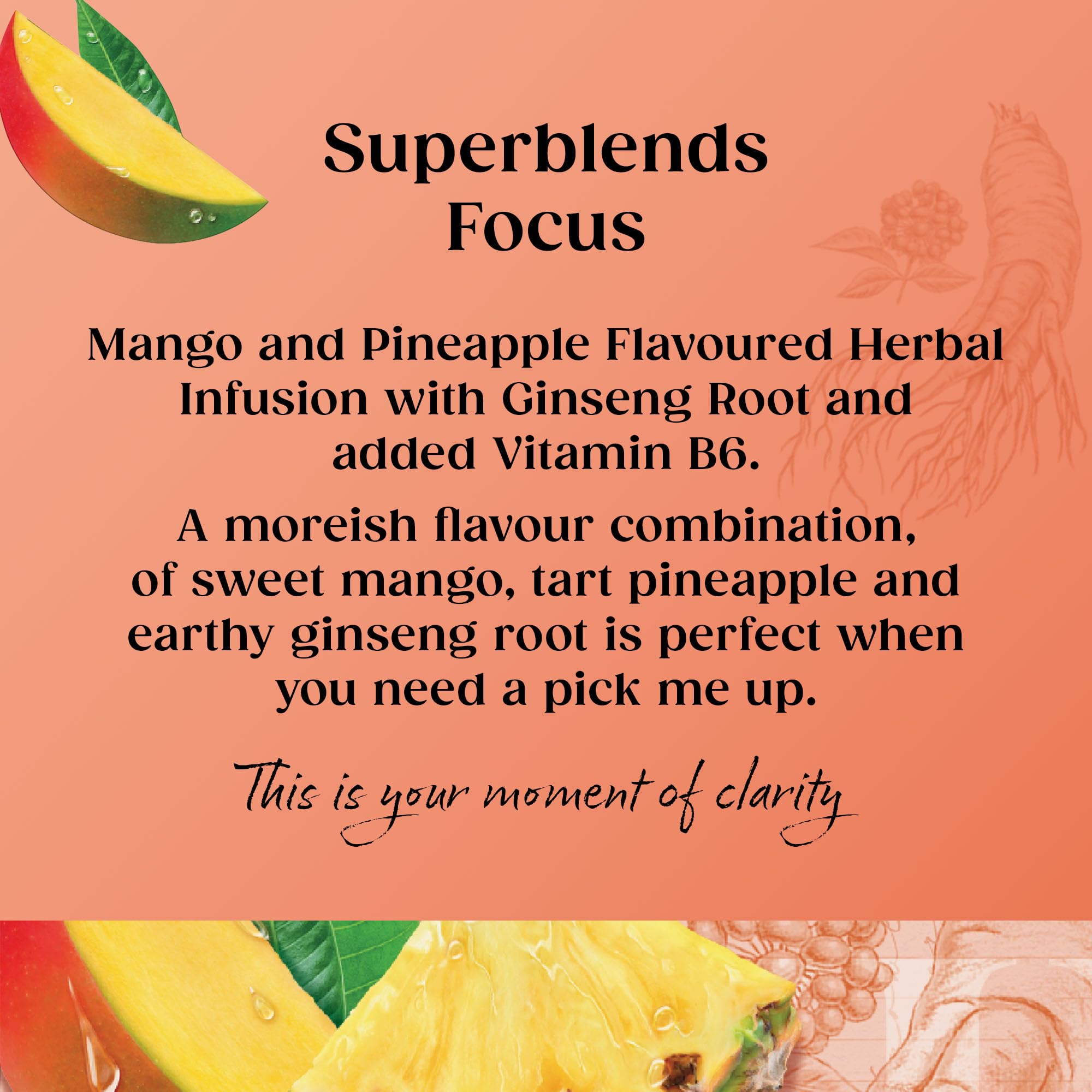 Twinings Superblends Focus Kräutertee – Mango- und Ananas-Aufguss mit Ginseng und Vitamin B6, 80 biologisch abbaubare Teebeutel 7