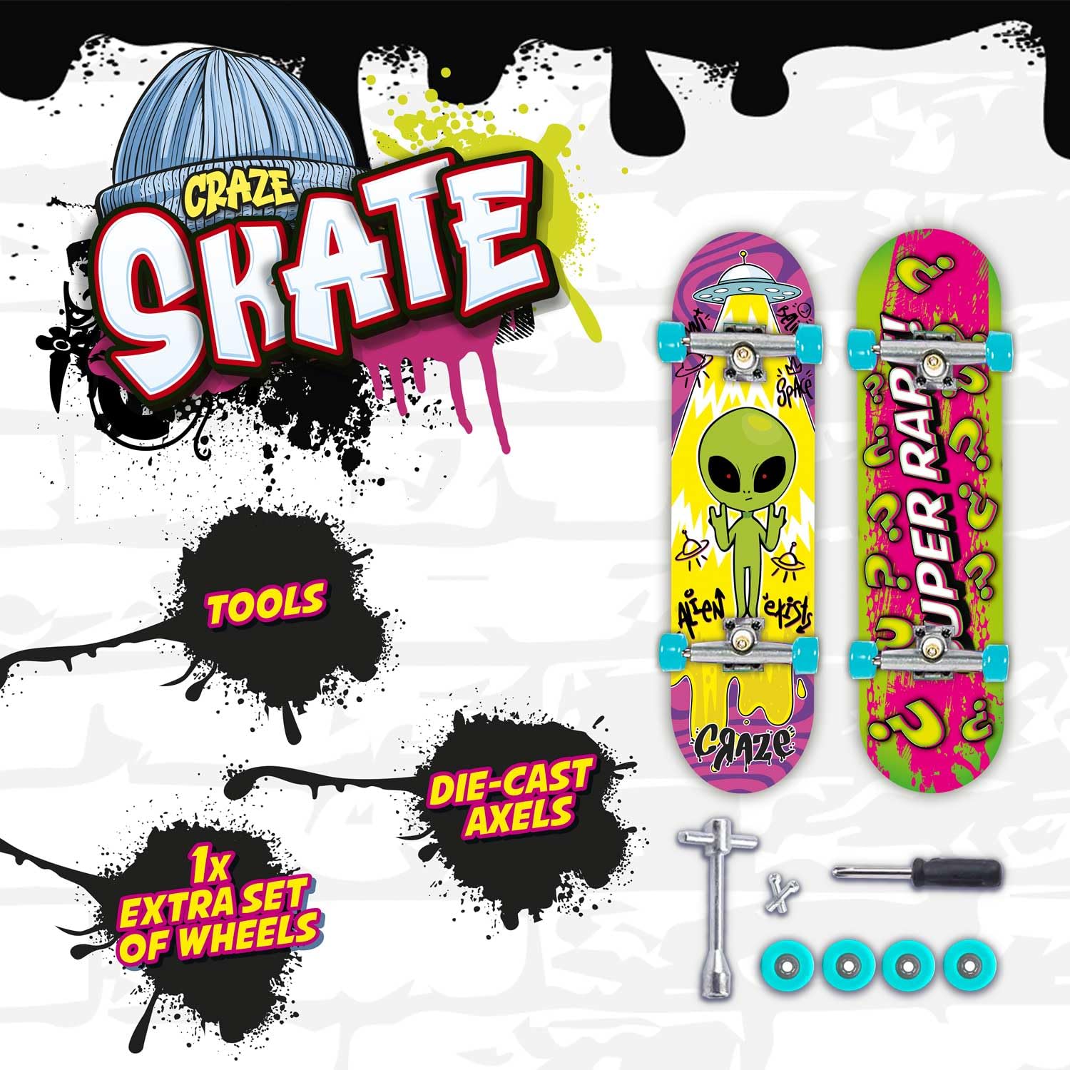 CRAZE SKATE Fingerboard Set - 2-Pack Mini Skateboards with Surprise Designs 6