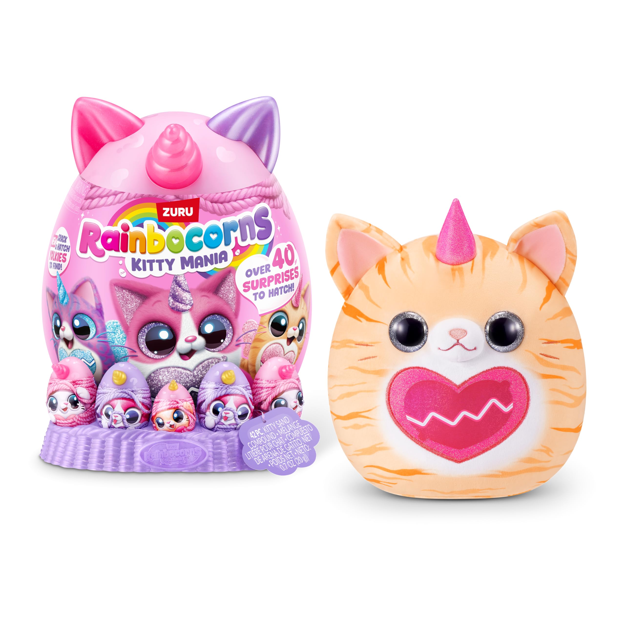Rainbocorns Kitty Mania Orange Cat (POUNCEKIN) - Plush Hug-to-Hatch Collectible with 40+ Surprises, Ages 3+ 12