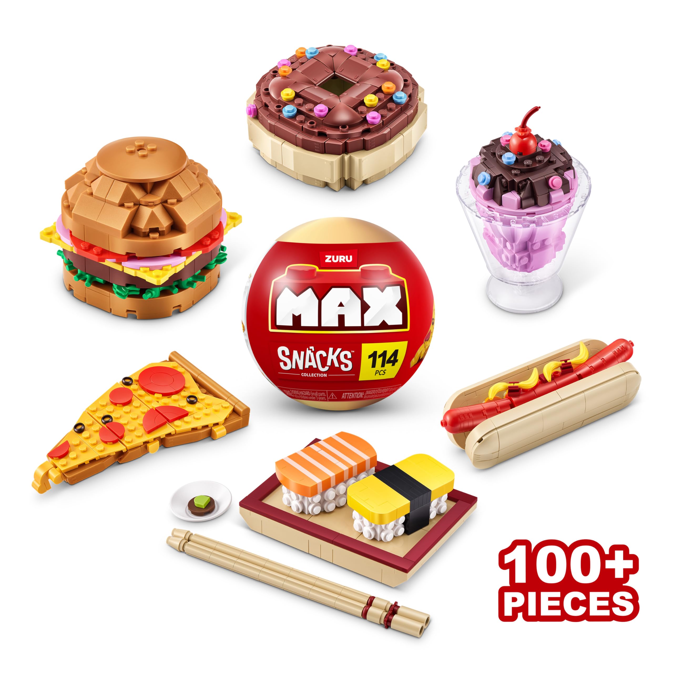 MAX Premium Snacks Building Bricks - Sushi Collectible Set for Ages 3+ 6