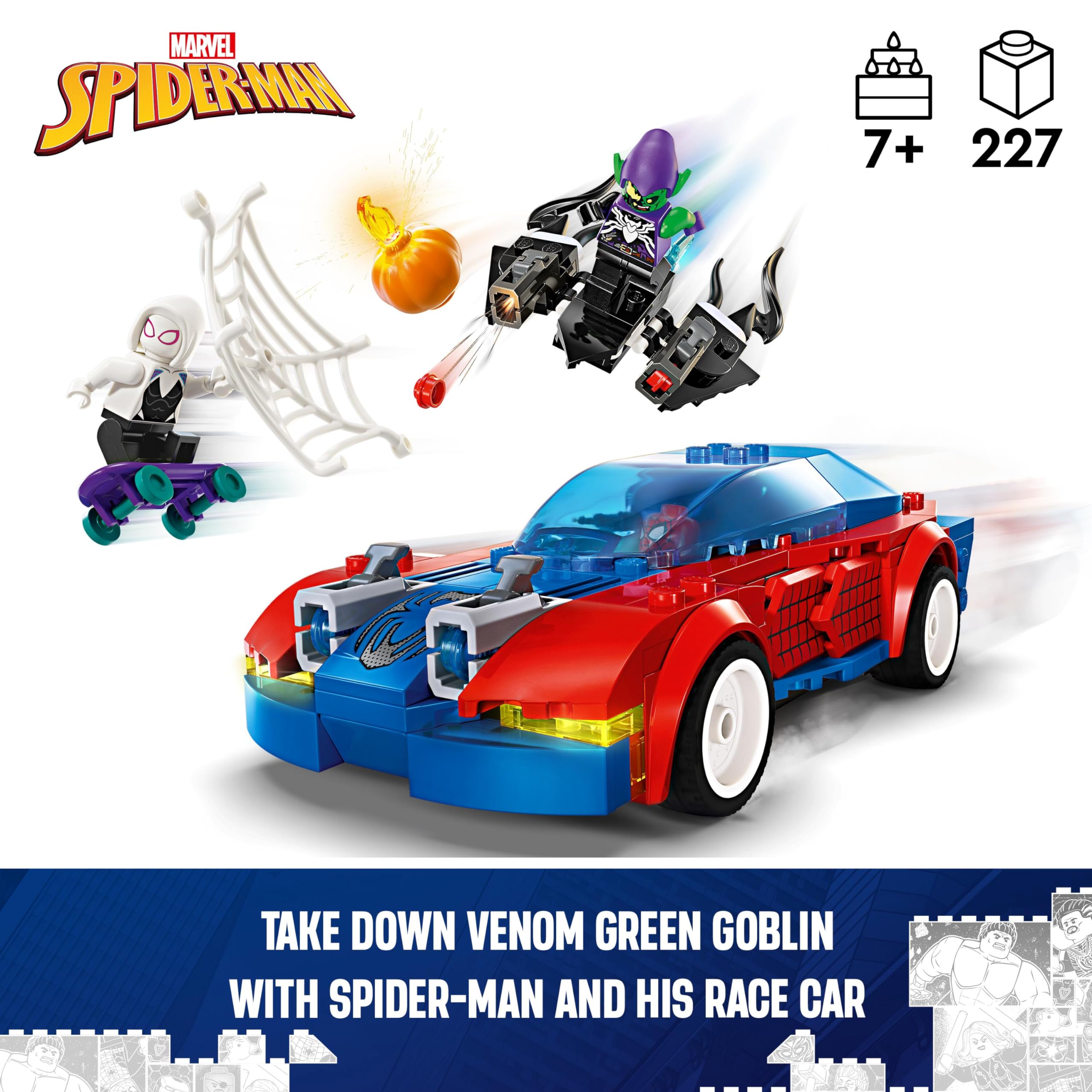 LEGO Marvel Spider-Man Race Car & Venom Green Goblin - Super Hero Building Toy for Kids 7+ 8