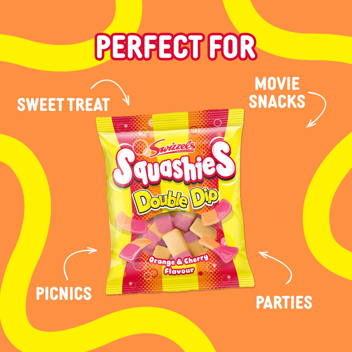 Swizzels Squashies Orange & Cherry Flavour Double Dip - 120g