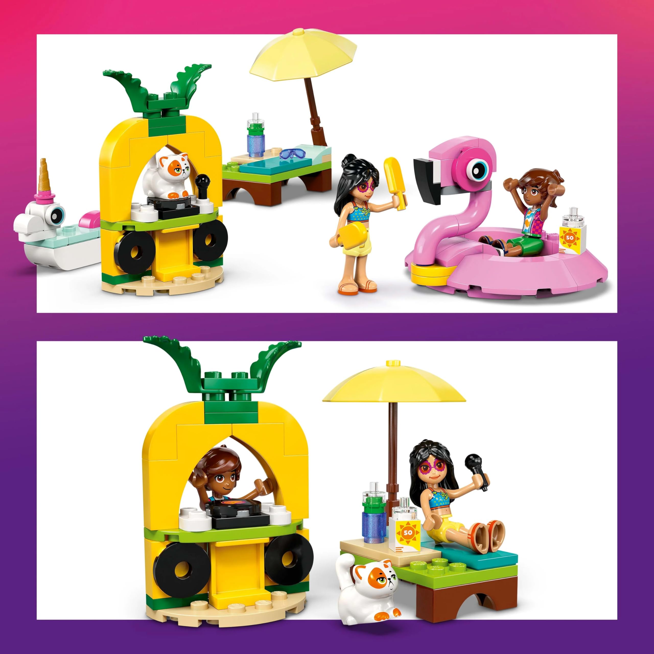 LEGO Friends Unicorn & Flamingo Pool Party Toy - 2 Mini Dolls, Buildable Floaties, 99-Piece Set for Kids 5+ 6