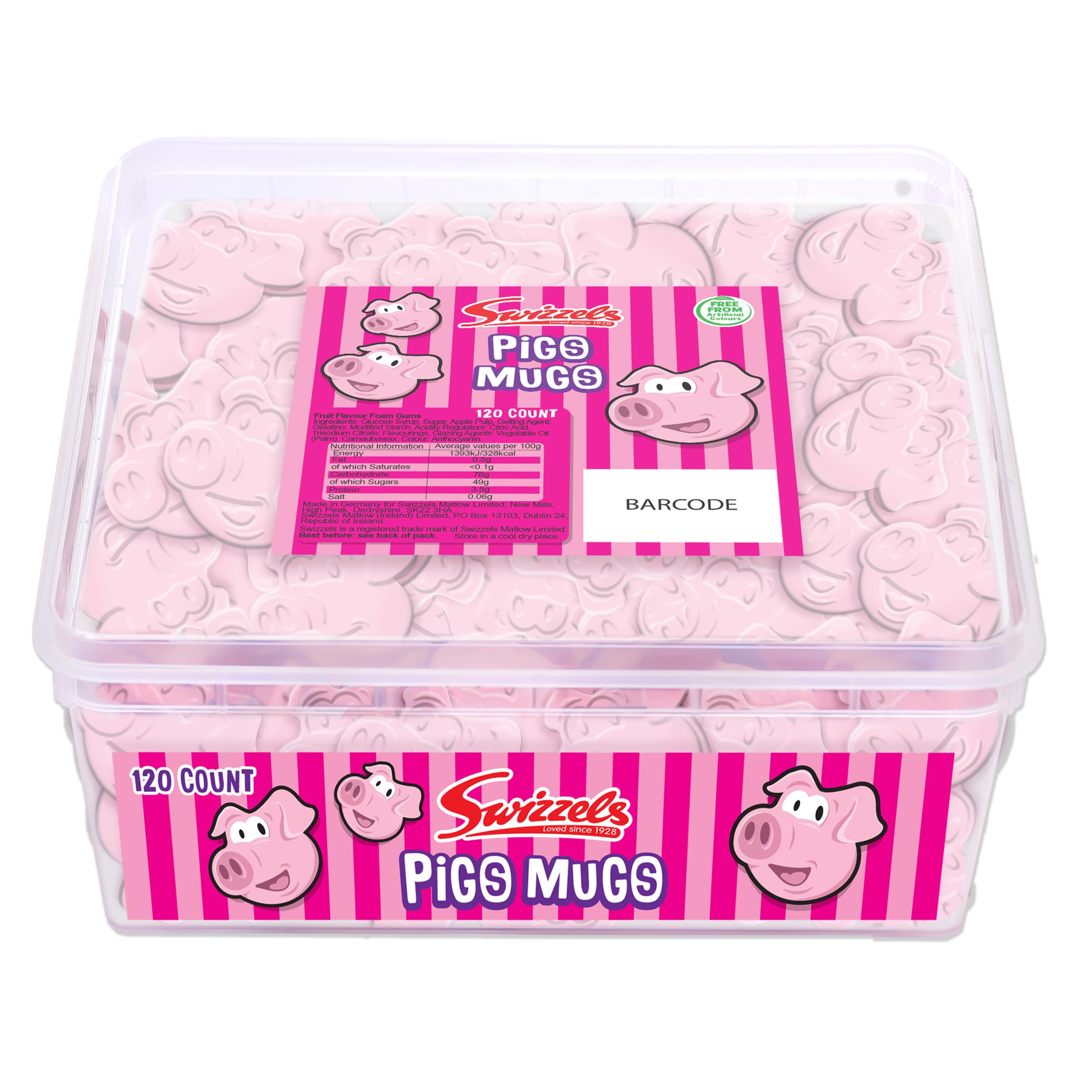 Swizzels - Fun Gums Pig's Mugs Fruit Flavour Foam Sweets Sharing Tub