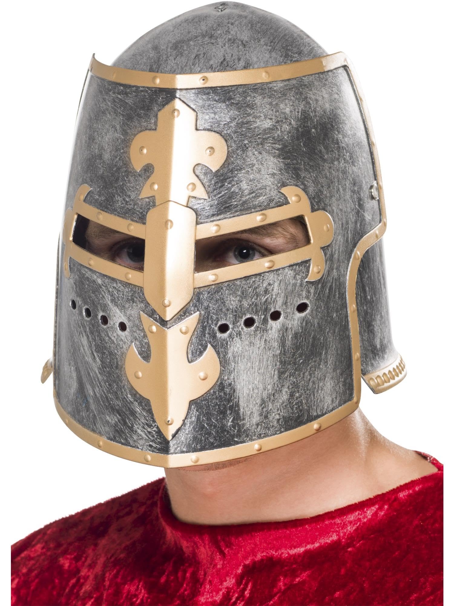 Smiffys Medieval Crusader Helmet - Silver Plastic with Moveable Face Shield | One Size