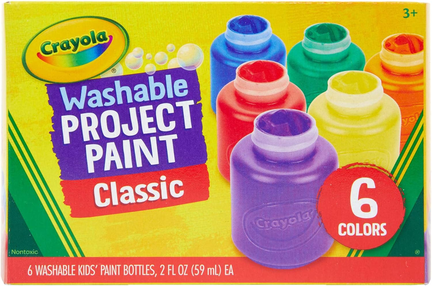 Crayola Washable Kids Paint Set - 6 Non-Toxic Tempera Paints for Ages 3+
