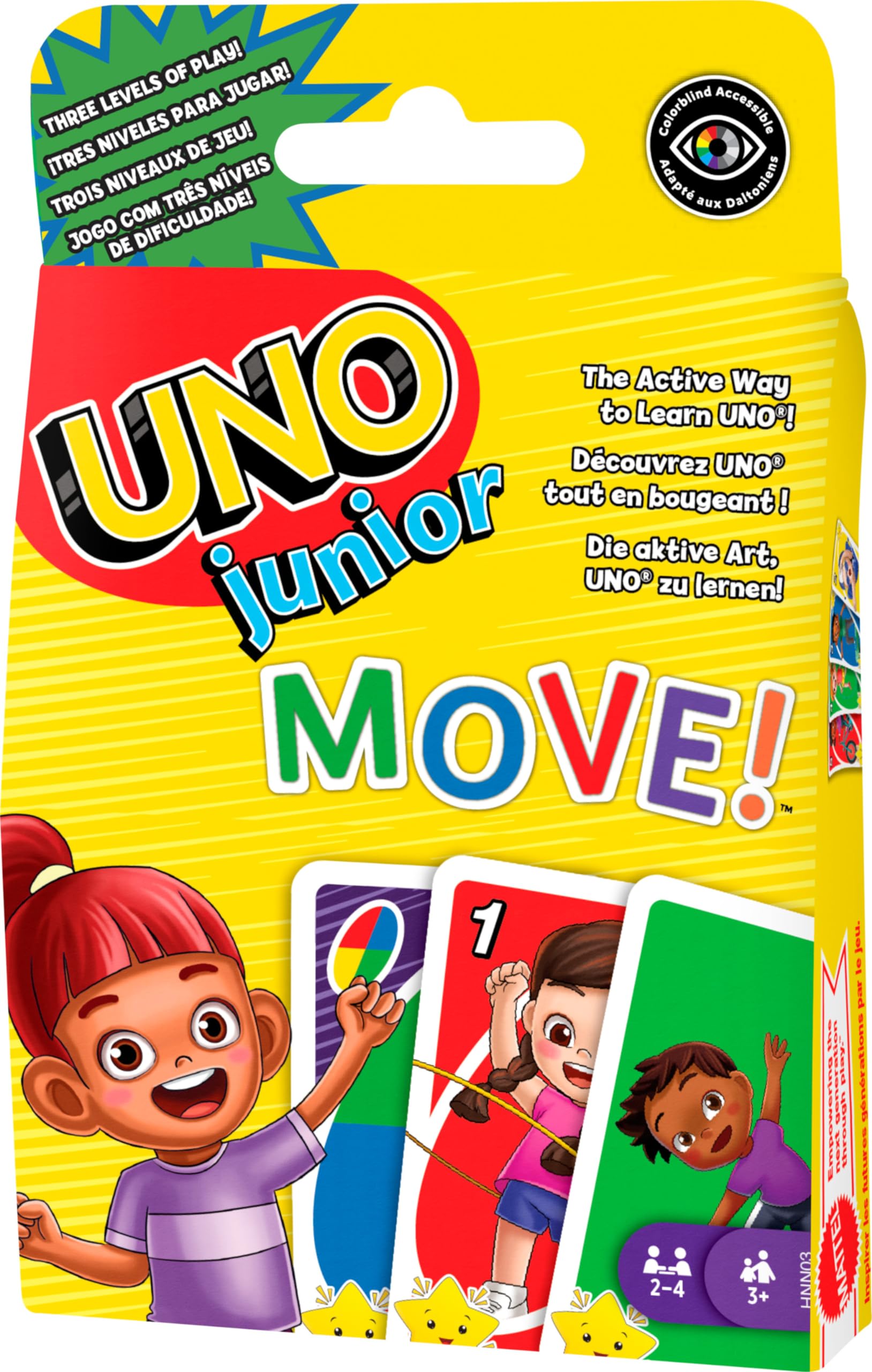 Mattel Games UNO Junior Move Kids Card Game with Action Rules for Family Night, Travel, Camping and Party, HNN03