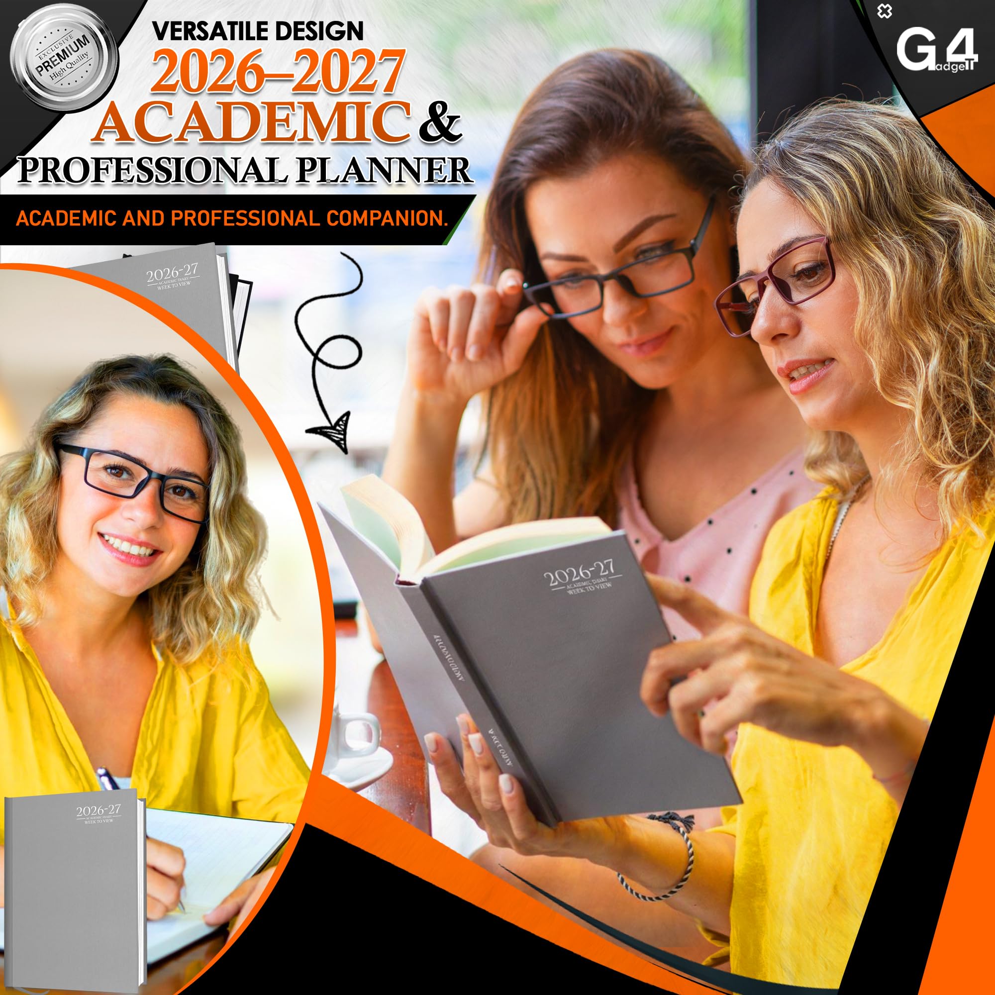 G4GADGET 2026-2027 Academic Diary - A4 Week To View | Grey Hardback | August 2026 - July 2027 3