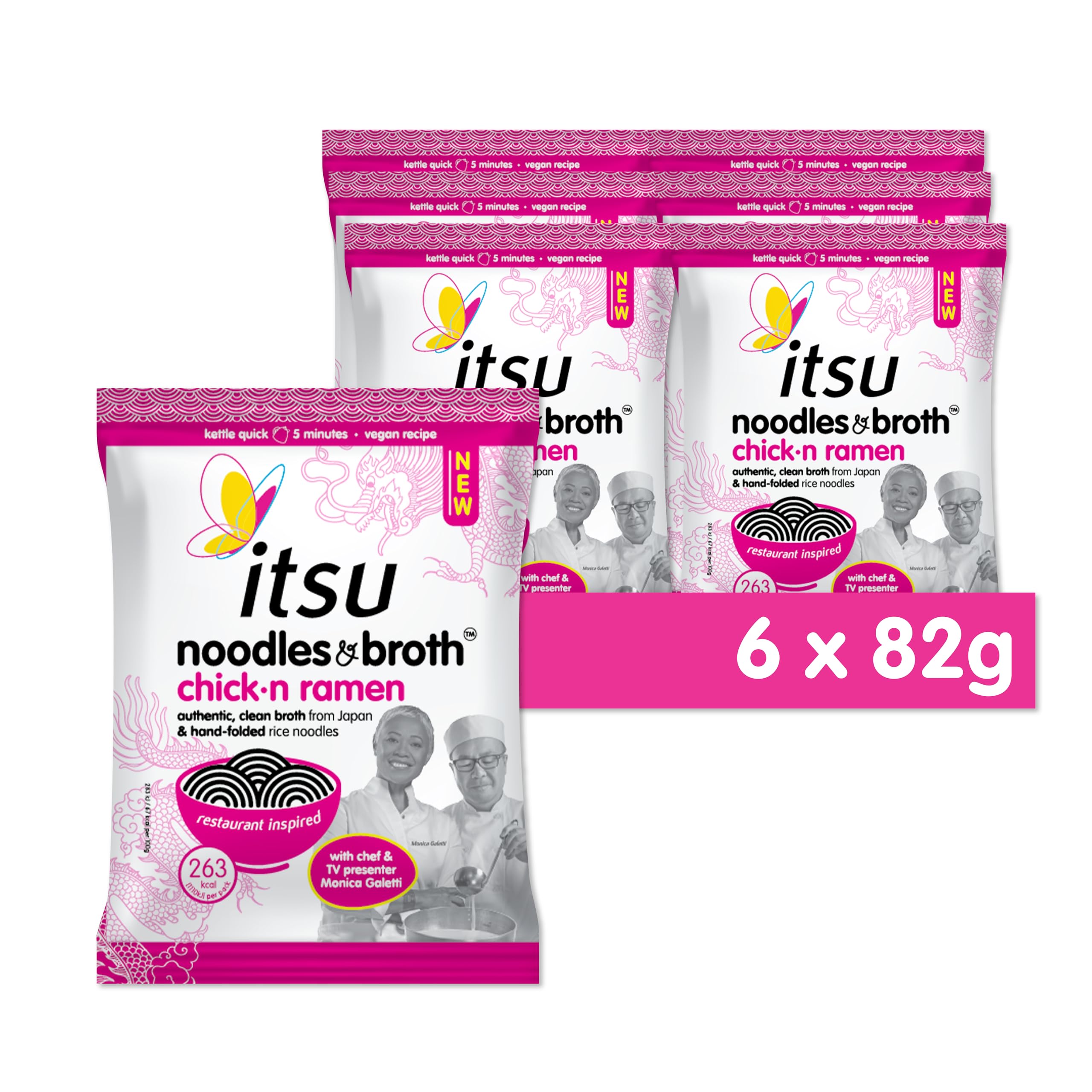 Itsu Chickn Noodles & Broth Pouch 82g - Pack of 6 | Gluten Free Vegan Instant Noodles 4