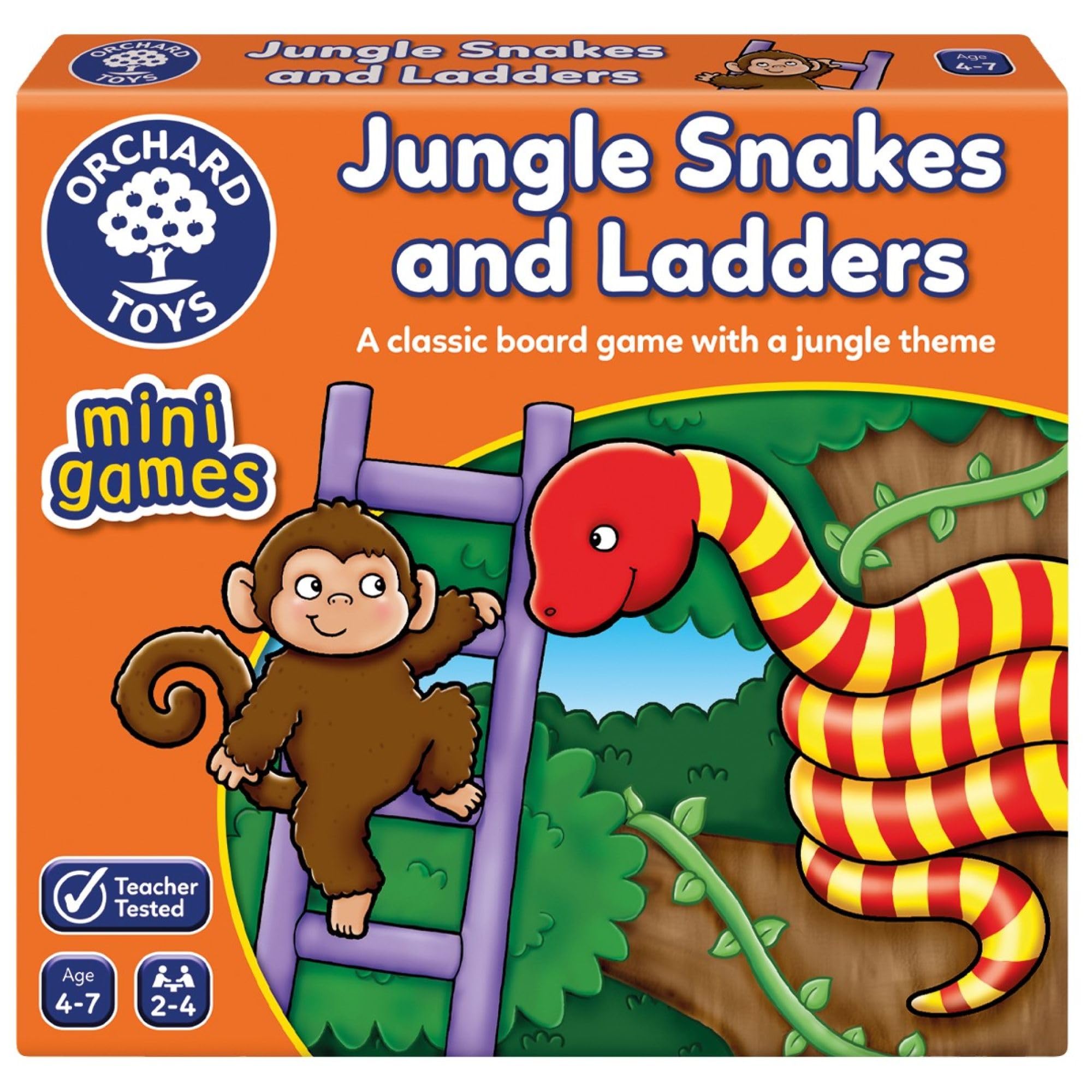 Orchard Toys Jungle Snakes and Ladders Mini Travel Game for Kids