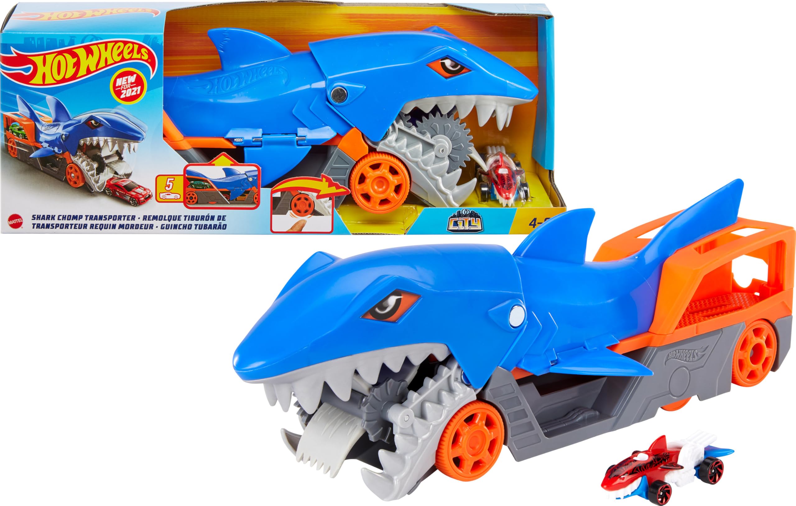 Hot Wheels Shark Chomp Transporter Playset & Diecast Car - Vehicle Toy for Kids 4+
