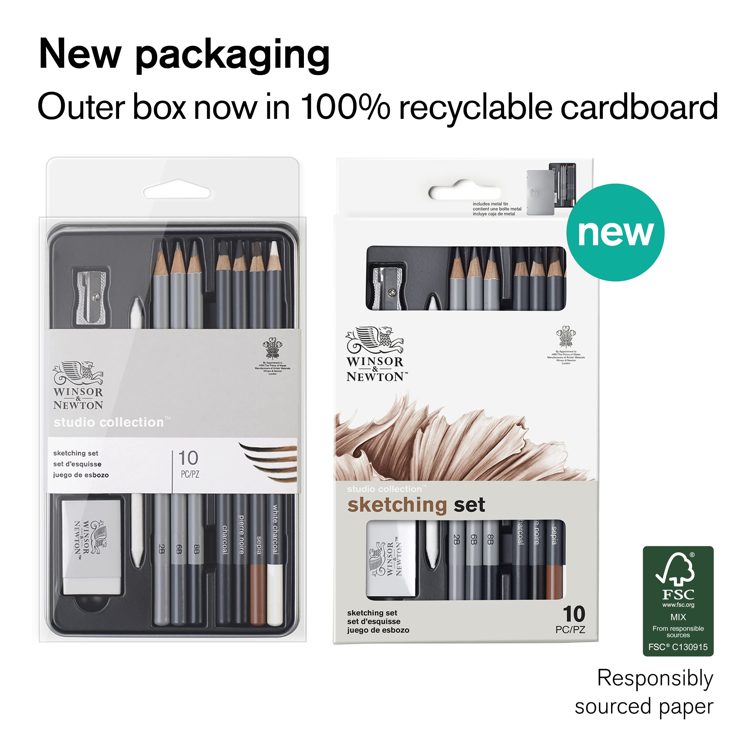 Winsor & Newton Studio Collection Sketching Pencils Set of 10 Graphite + Charcoal 2