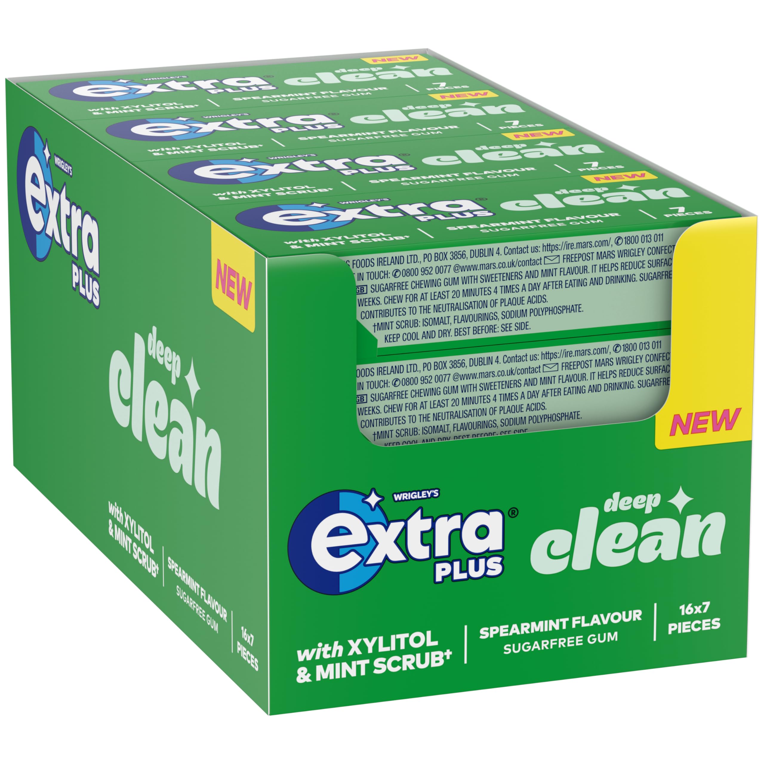 Extra Deep Clean Mint Scrub Sugar Free Chewing Gum | Bulk Case 16 Packs (112 Pieces Total)