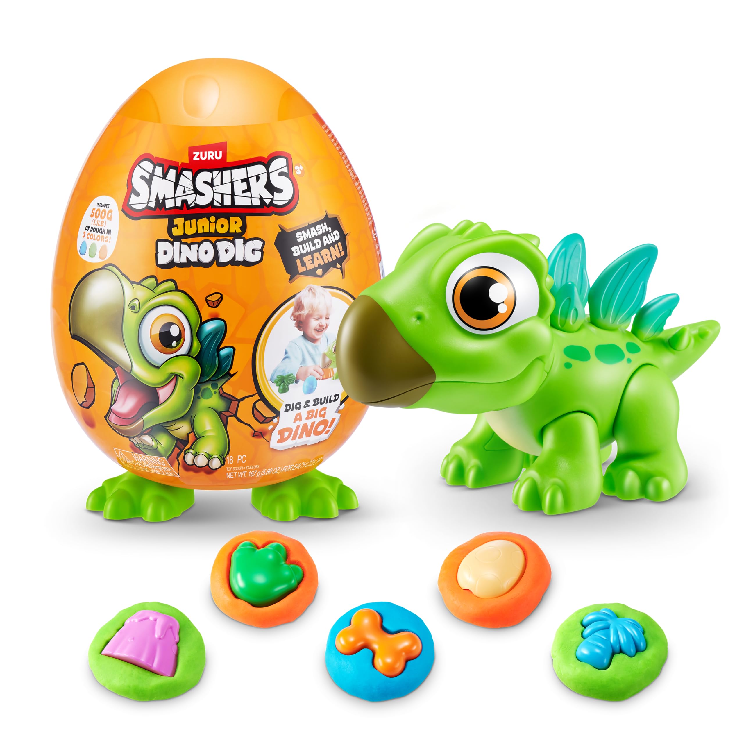 Smashers Junior Dino Dig Egg - Stegosaurus Build & Play Sensory Toy for Toddlers 18m+
