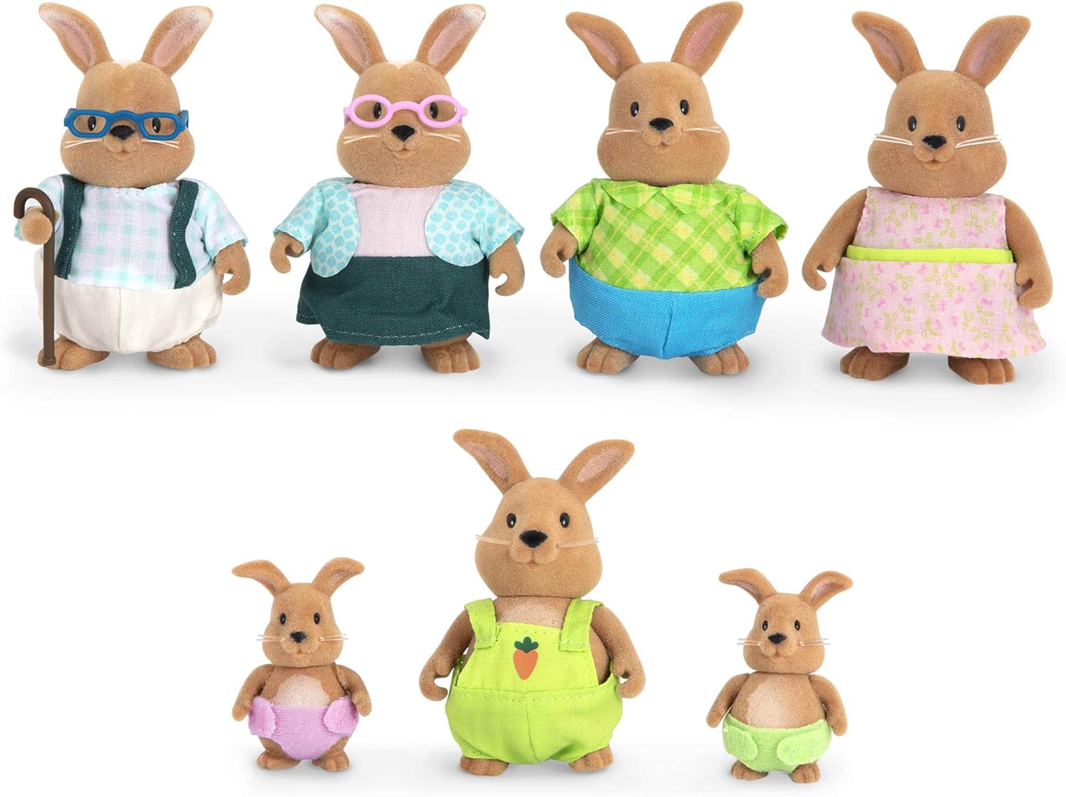 Li'l Woodzeez Cottonball Rabbit Family - 7-Piece Movable Figurine Set with Interchangeable Outfits 4