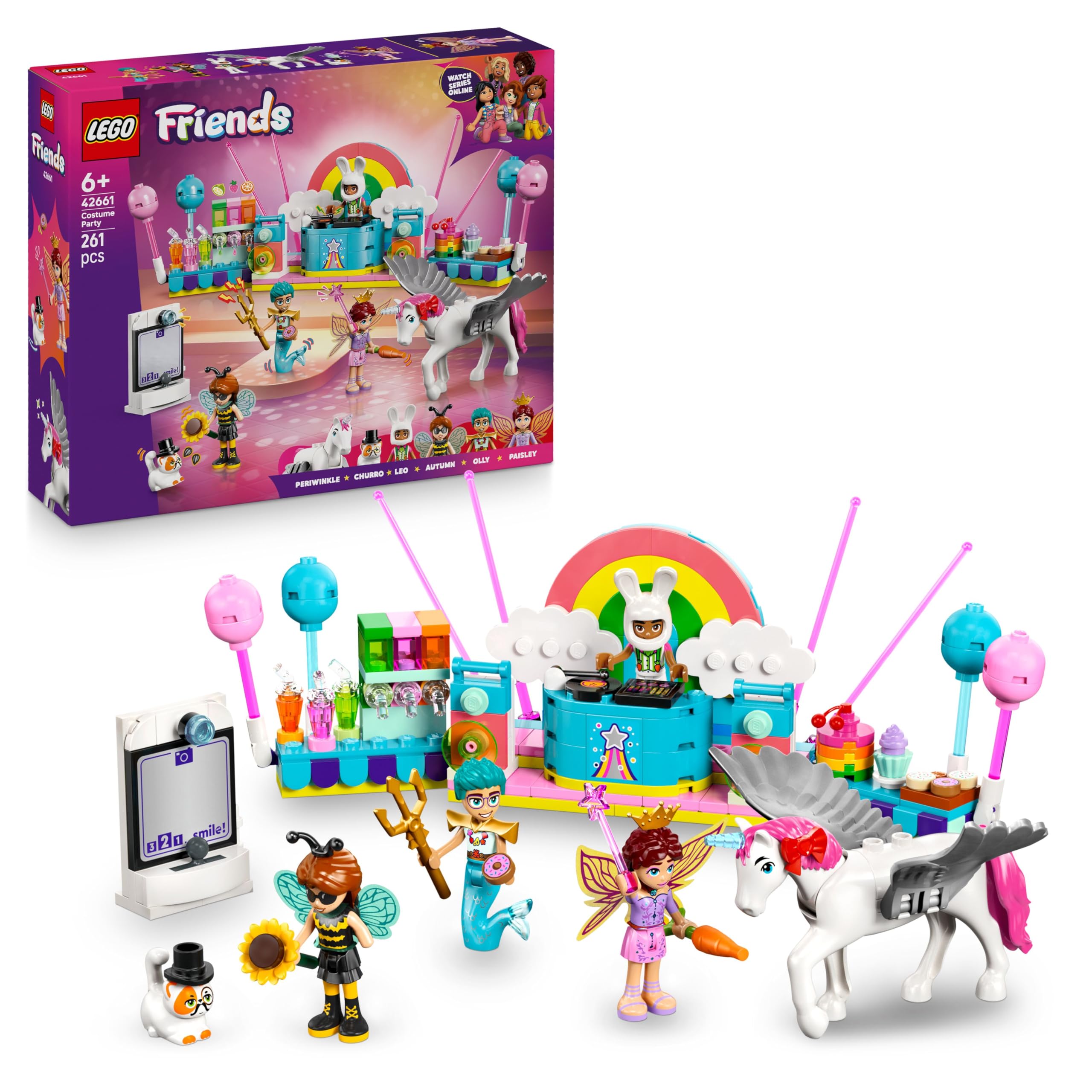 LEGO Friends Costume Party with Unicorn & Fairy Playset | 4 Mini Dolls, 2 Animal Figures | Ages 6+