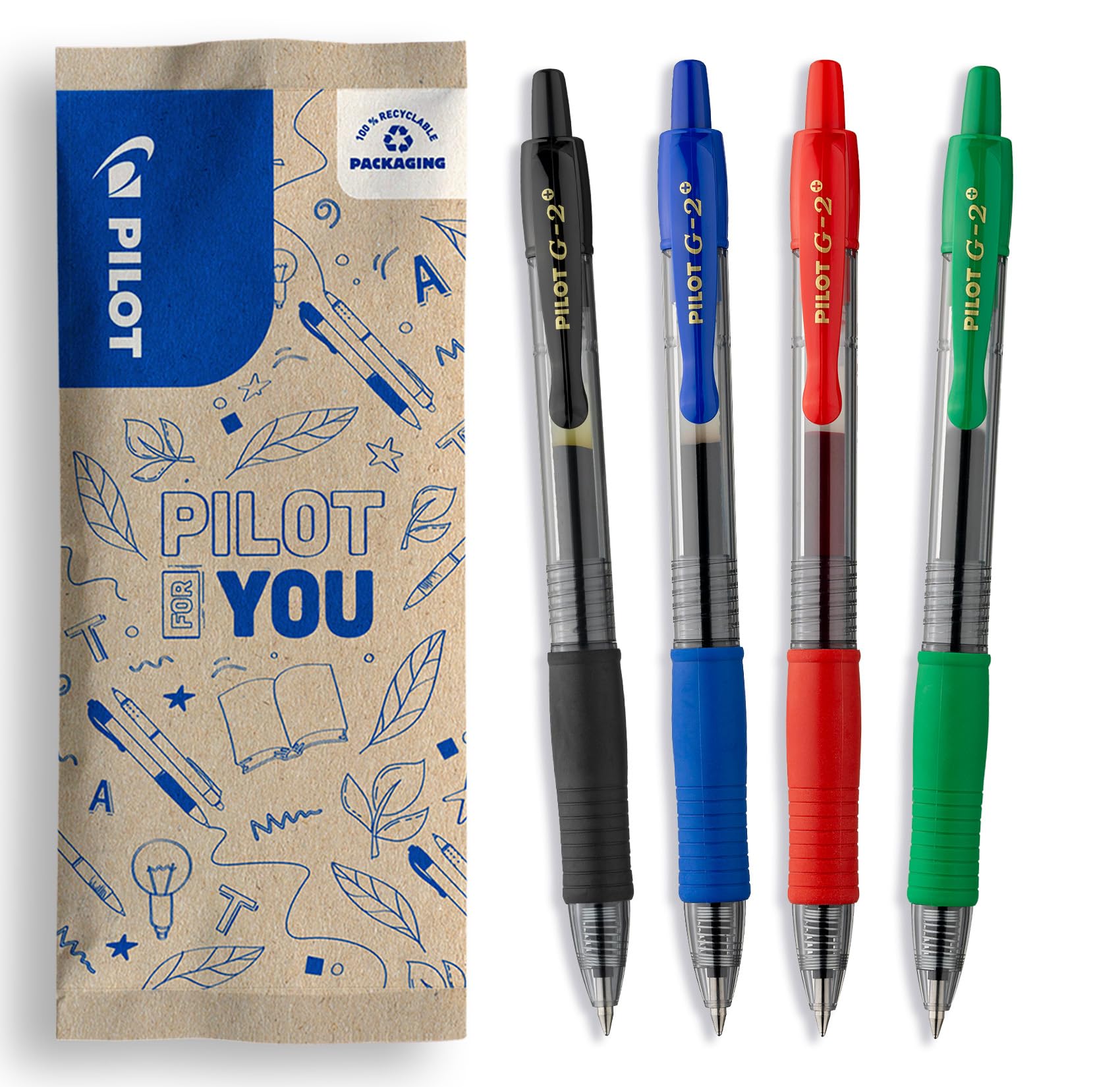 PILOT G2-07 Gel Ink Rollerball Pen - Medium 0.7mm Tip | Pack of 4 Assorted Colors | Refillable 1
