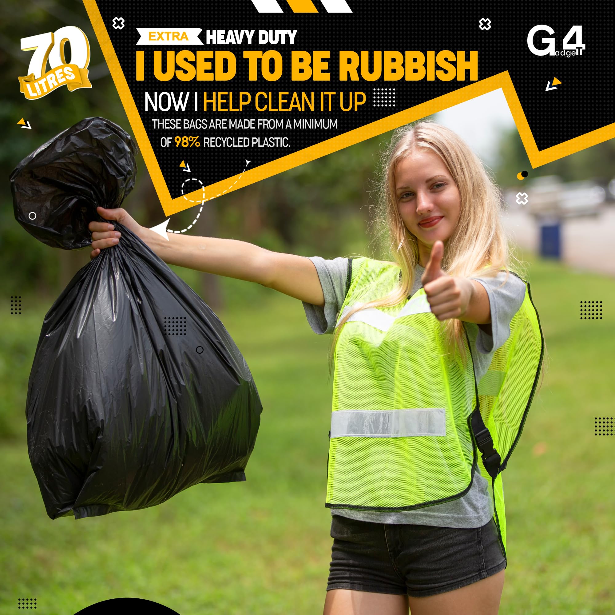 G4GADGET 70L Black Bin Bags (50 Bags) – Heavy-Duty Refuse Sacks for Home & Commercial Use 3