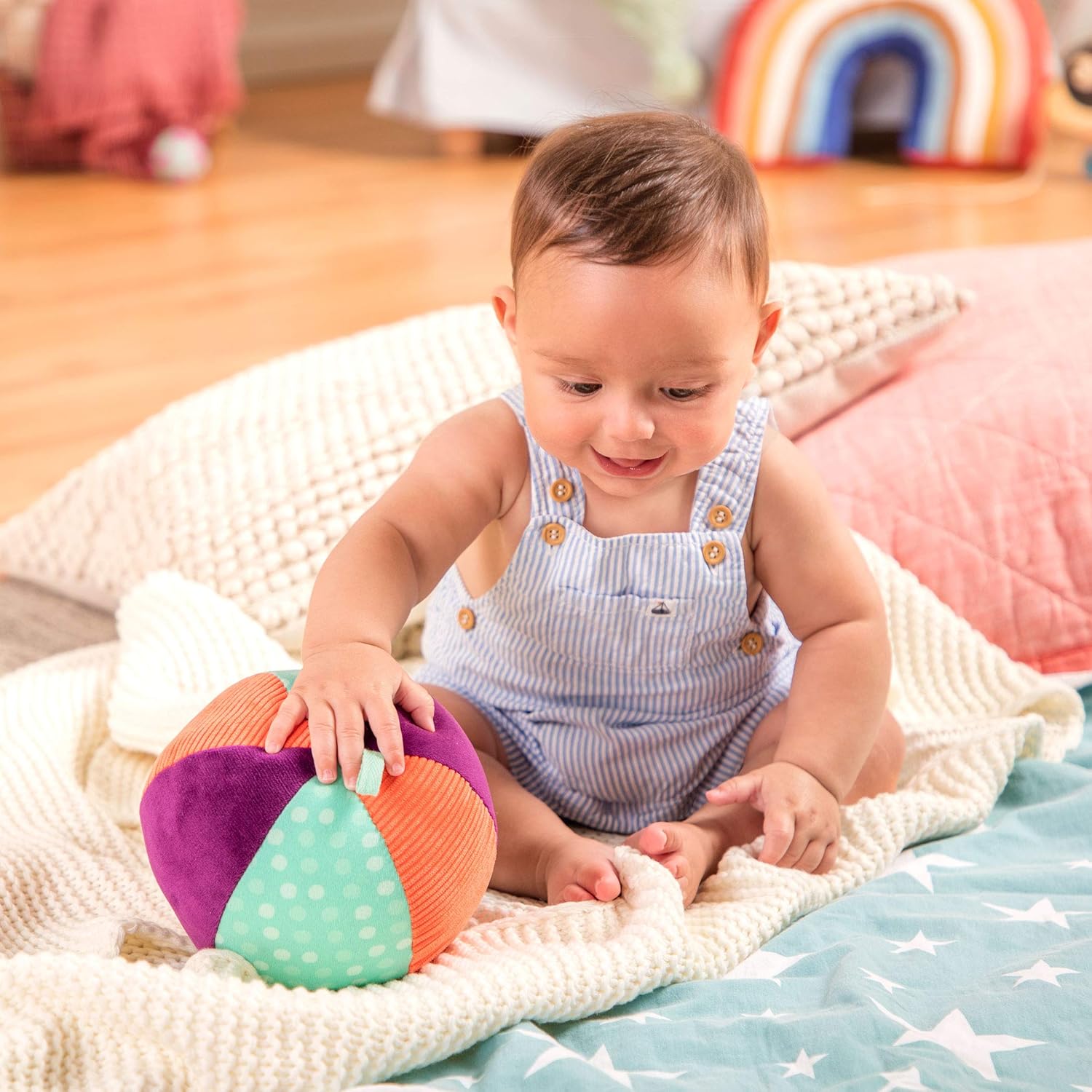 B. toys Make it Chime Fabric Ball - Sensory Toy for Babies with Textures, Colors & Bell 3