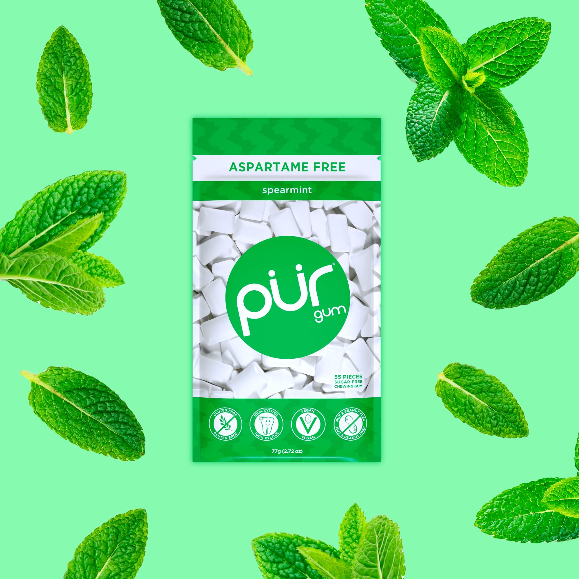 PUR Gum - Sugar Free Chewing Gum with Xylitol, Natural Spearmint Flavor, Vegan & Aspartame Free (55 Pieces, Pack of 6) 5