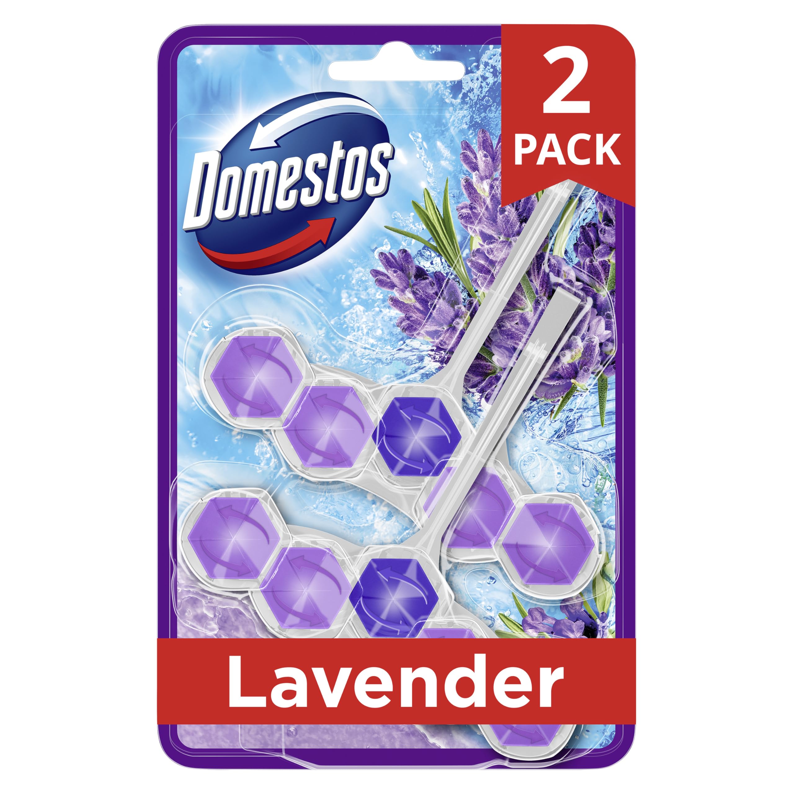Domestos Power 5 Lavender Toilet Rim Blocks - 2 Count (50g Each) | 300 Flushes