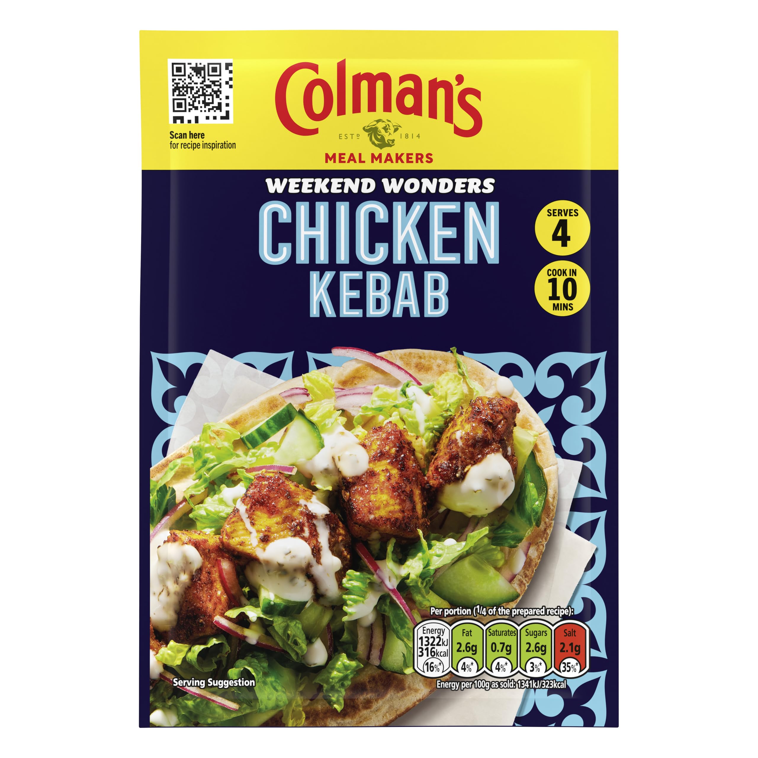 Colman's Weekend Wonders Chicken Kebab Meal Maker Recipe Mix Spice Seasoning, 30g