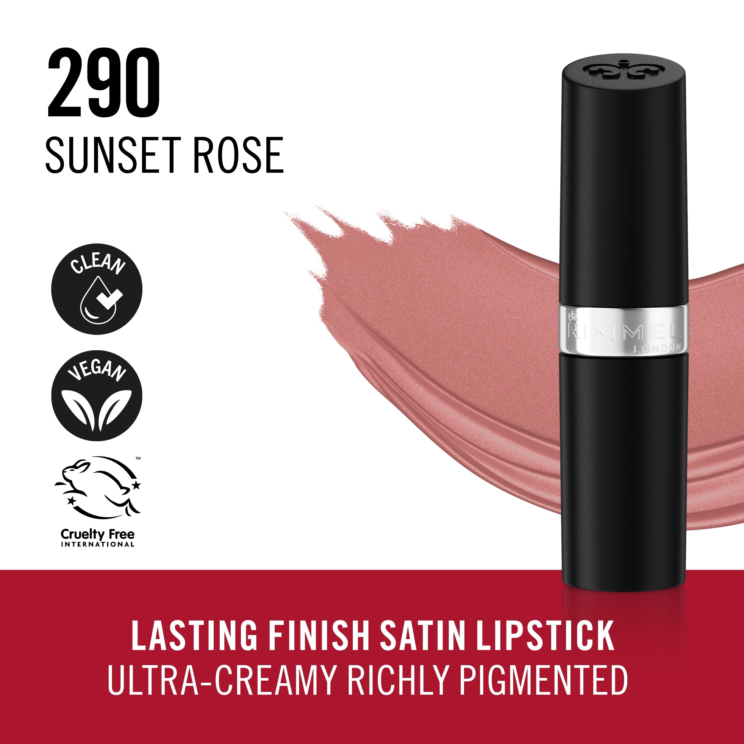 Rimmel Lasting Finish Lipstick 290 Sunset Rose - Creamy Satin Finish, 10g