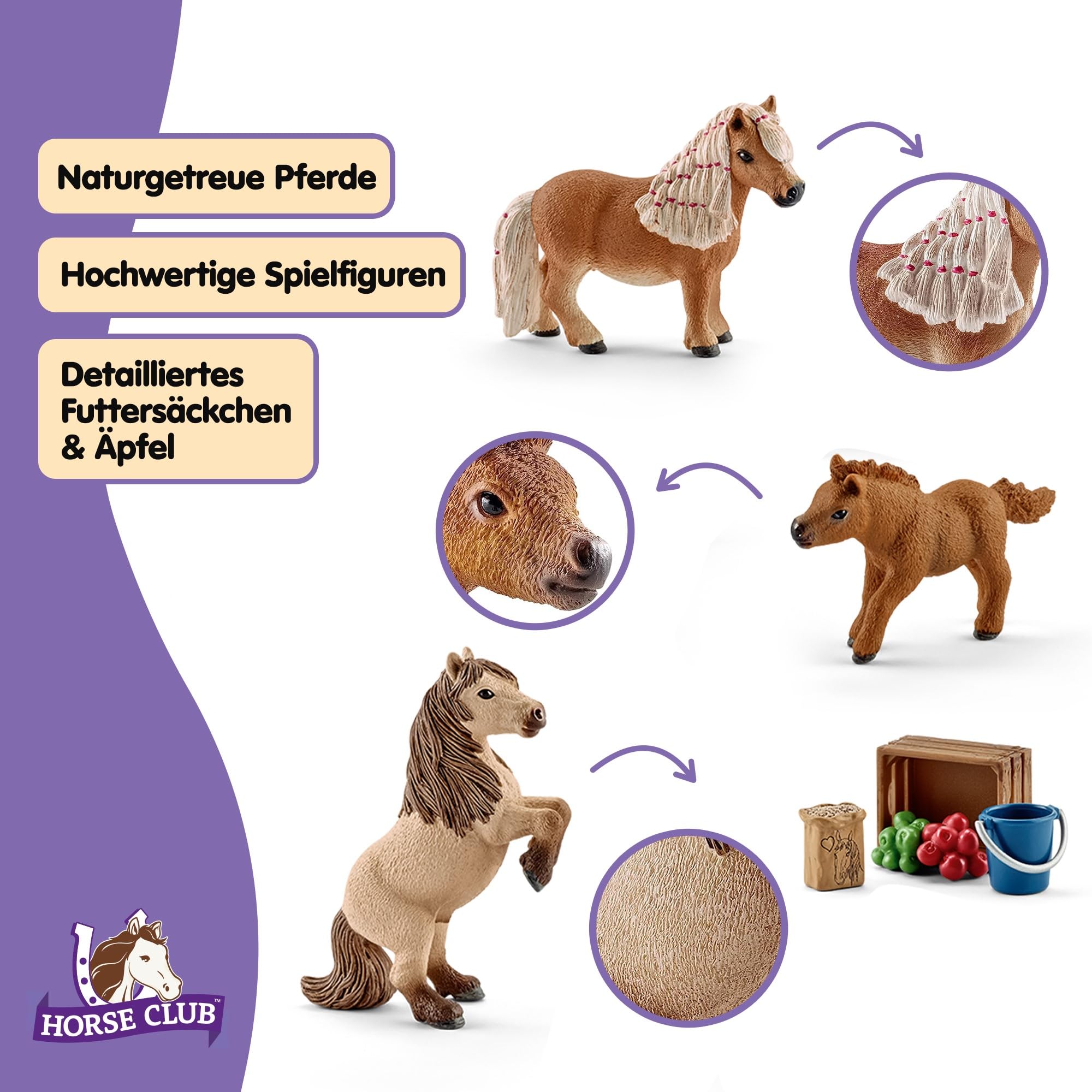 SCHLEICH Miniature Shetland Pony Family Playset - 8-Piece Horse Toy Set for Kids 3+ 6