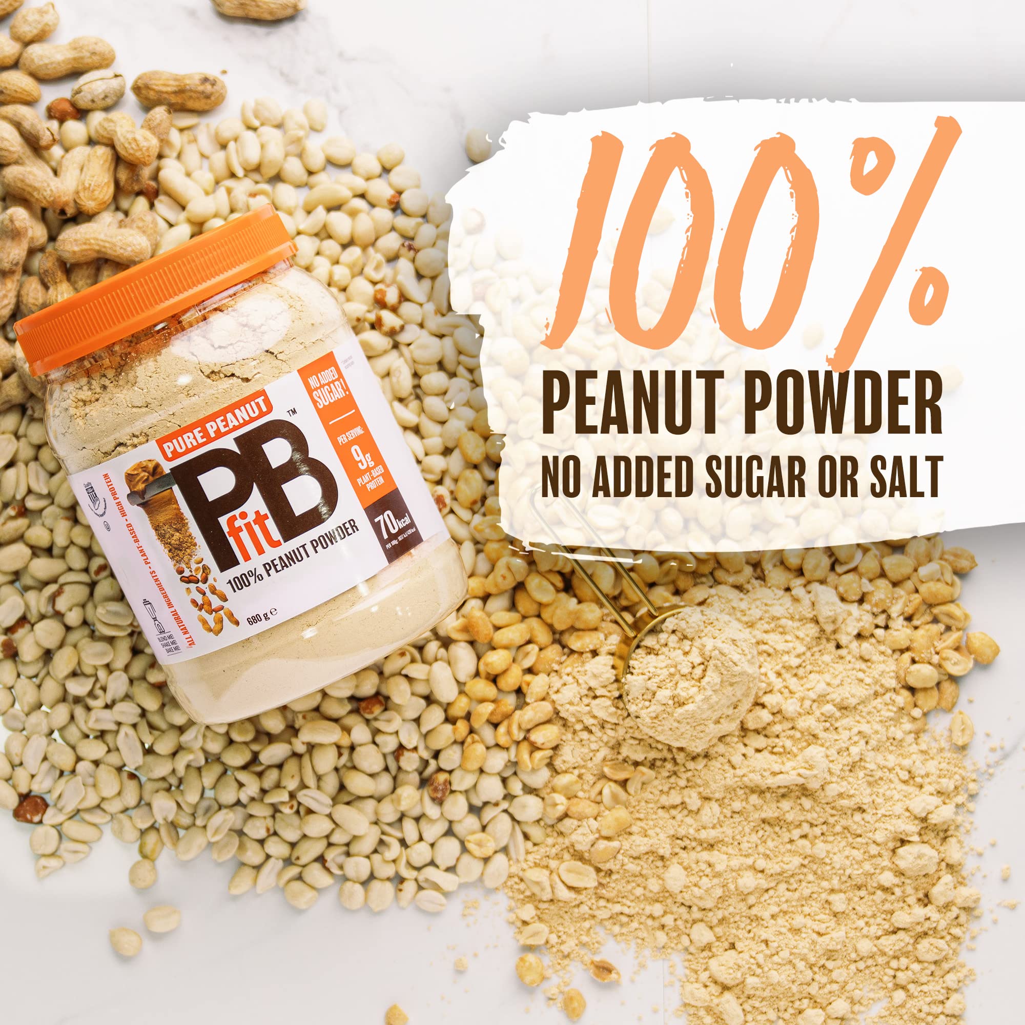 PBfit Pure Peanut Powder - No Added Sugar, 9g Plant Based Protein, 82% Less Fat 5